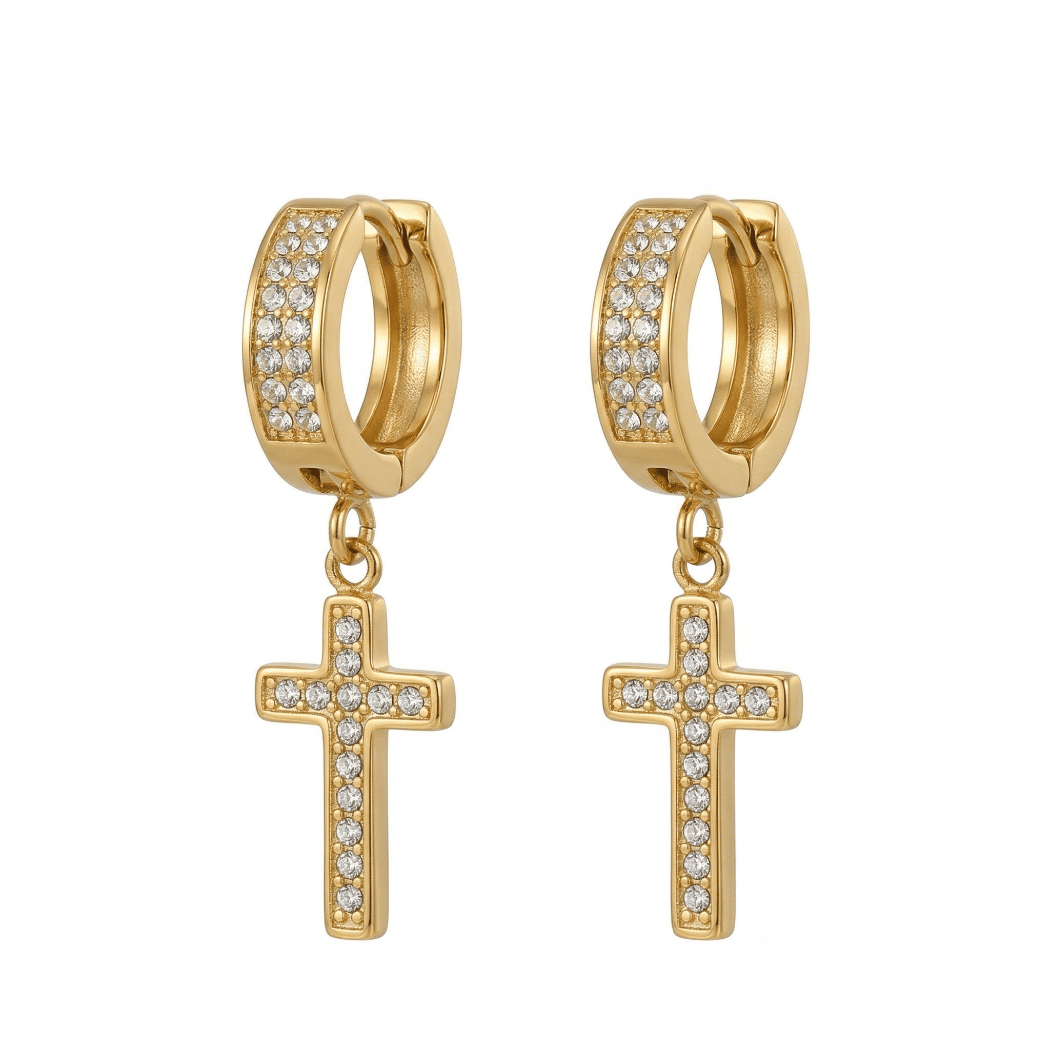 Stainless Steel Hanging Cross Huggie Earrings