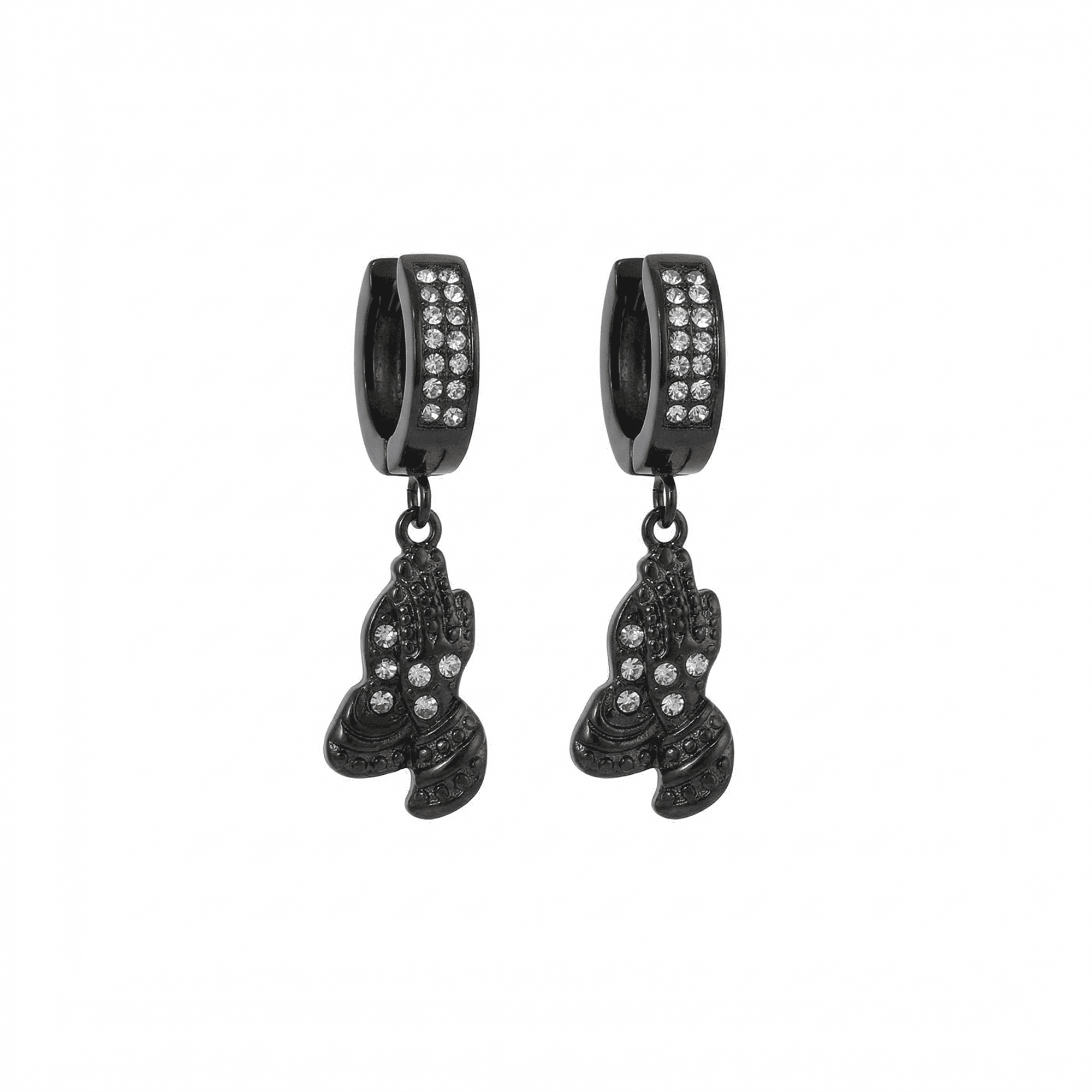 Stainless Steel Hanging Pray Hand Huggie Earrings