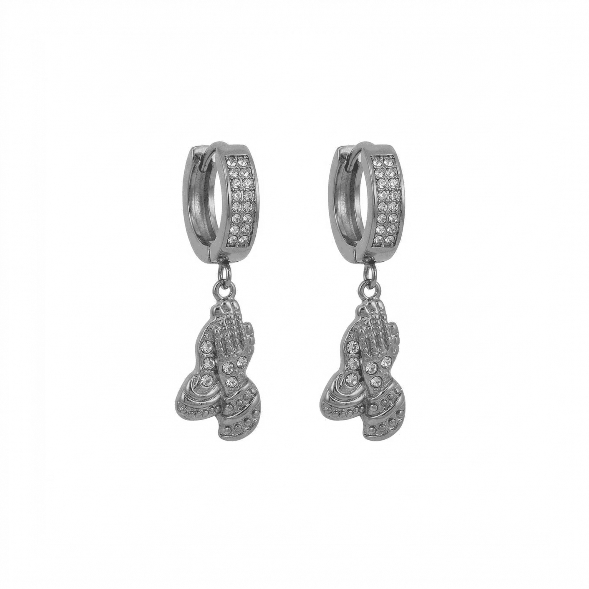 Stainless Steel Hanging Pray Hand Huggie Earrings