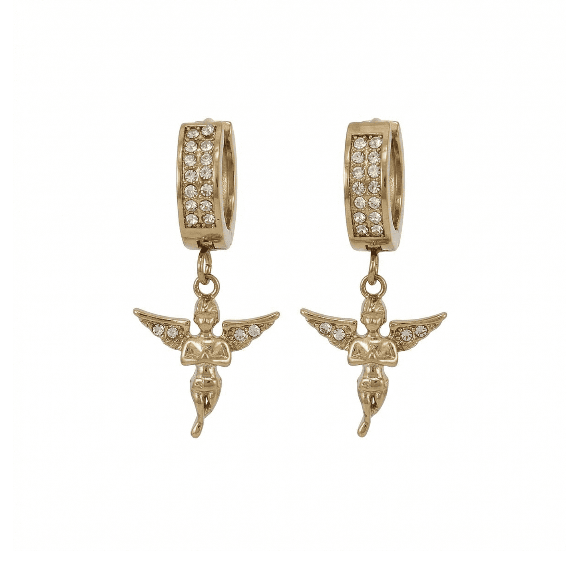 Stainless Steel Hanging Angel Huggie Earrings