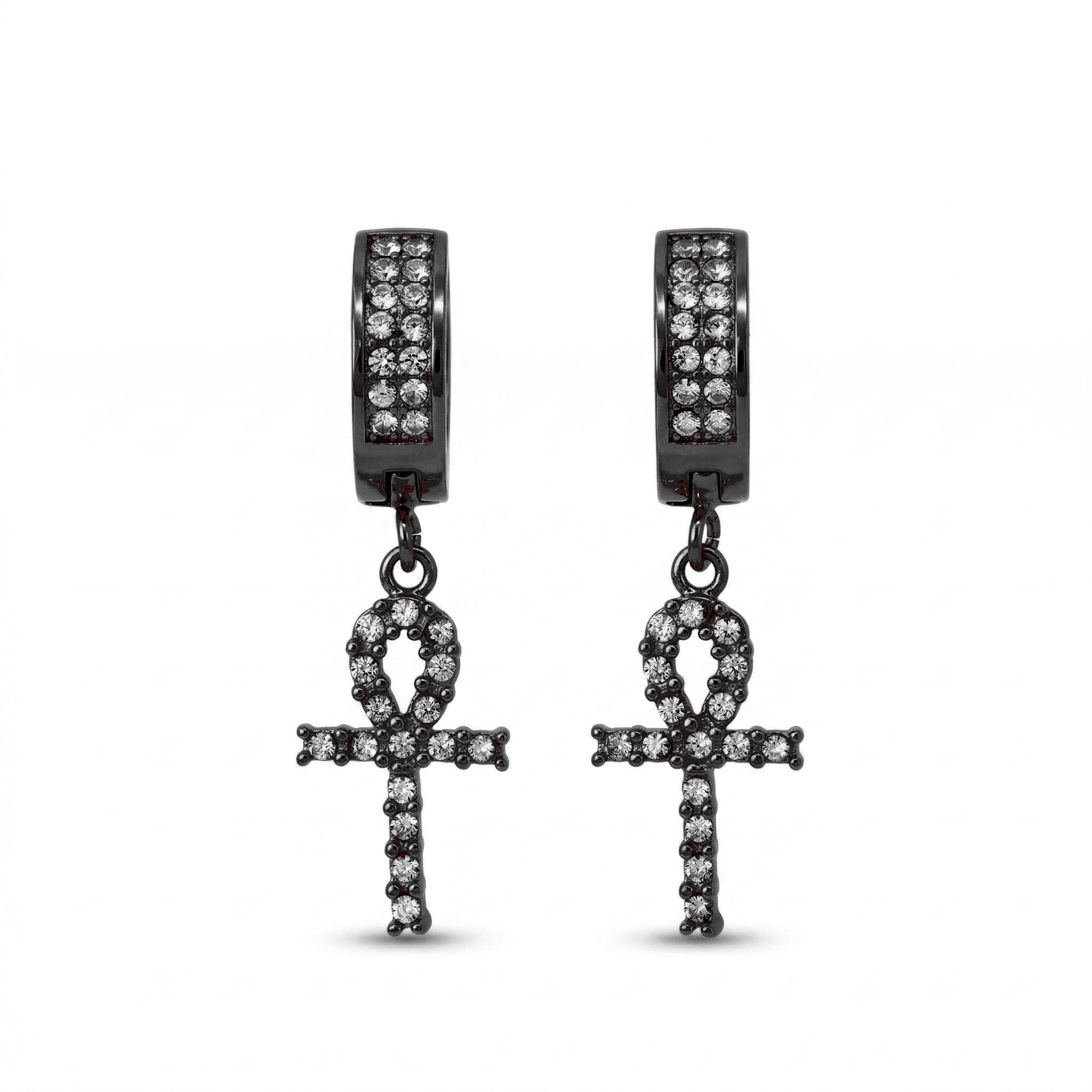 Stainless Steel Hanging Cross Huggie Earrings
