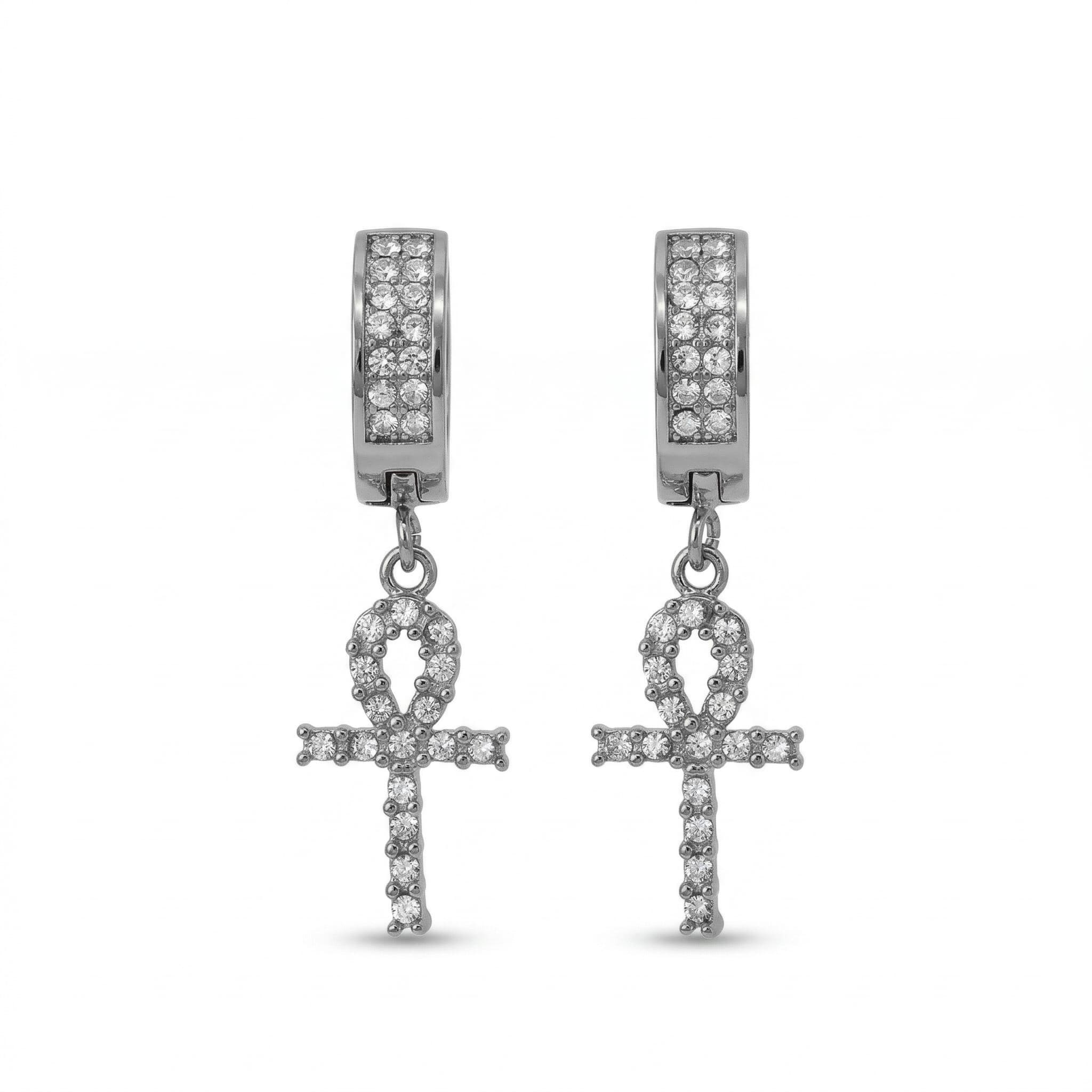 Stainless Steel Hanging Cross Huggie Earrings