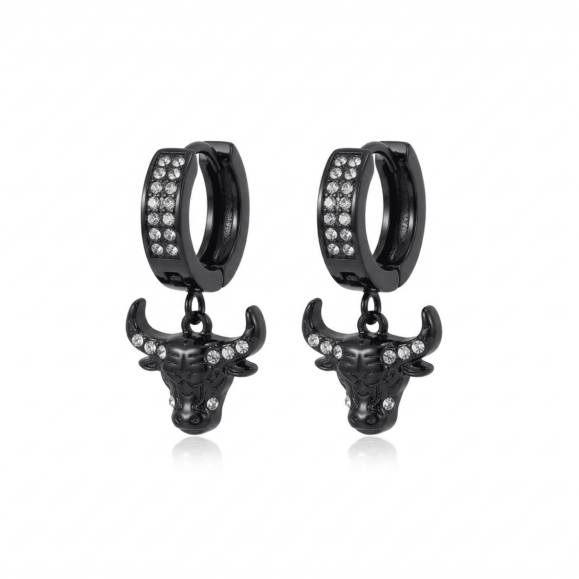 Stainless Steel Hanging Huggie Earrings - Animal Head Design