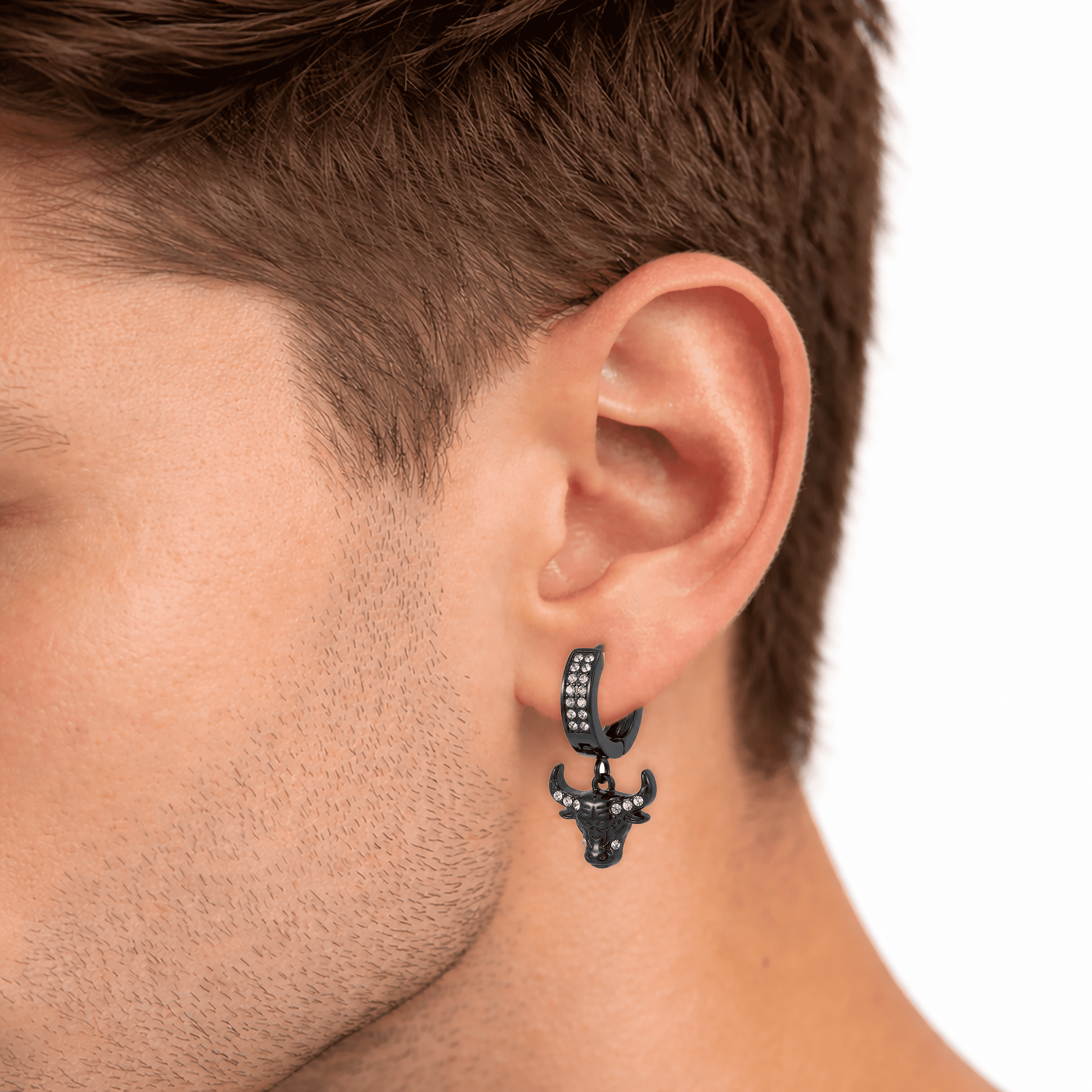 Stainless Steel Hanging Huggie Earrings - Animal Head Design
