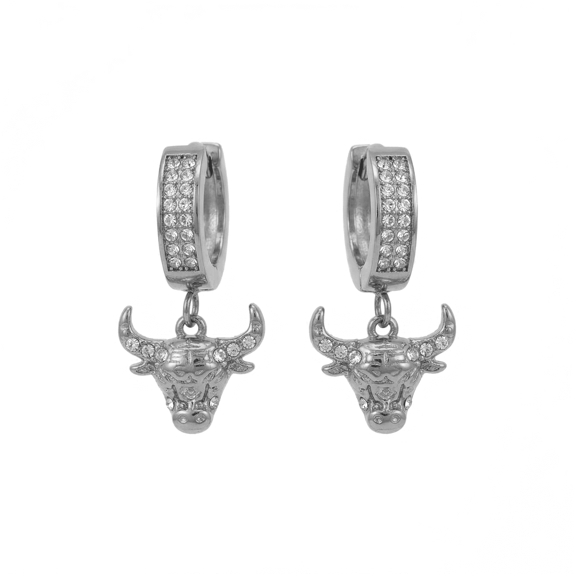 Stainless Steel Hanging Huggie Earrings - Animal Head Design