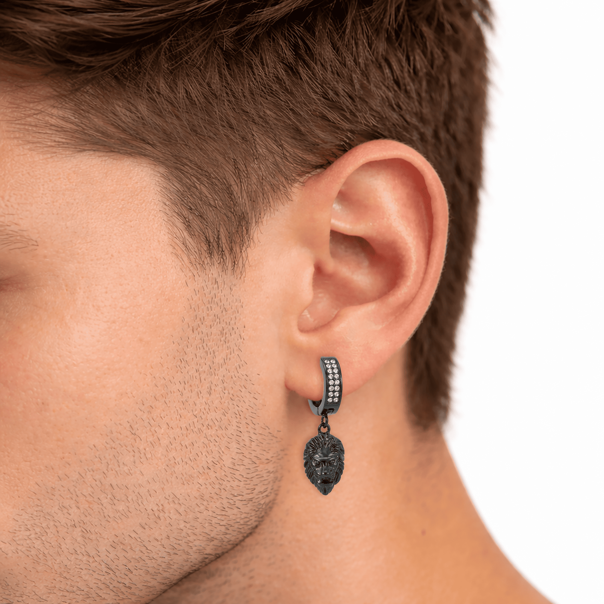 Stainless Steel Hanging Huggie Earrings - Animal Head Design