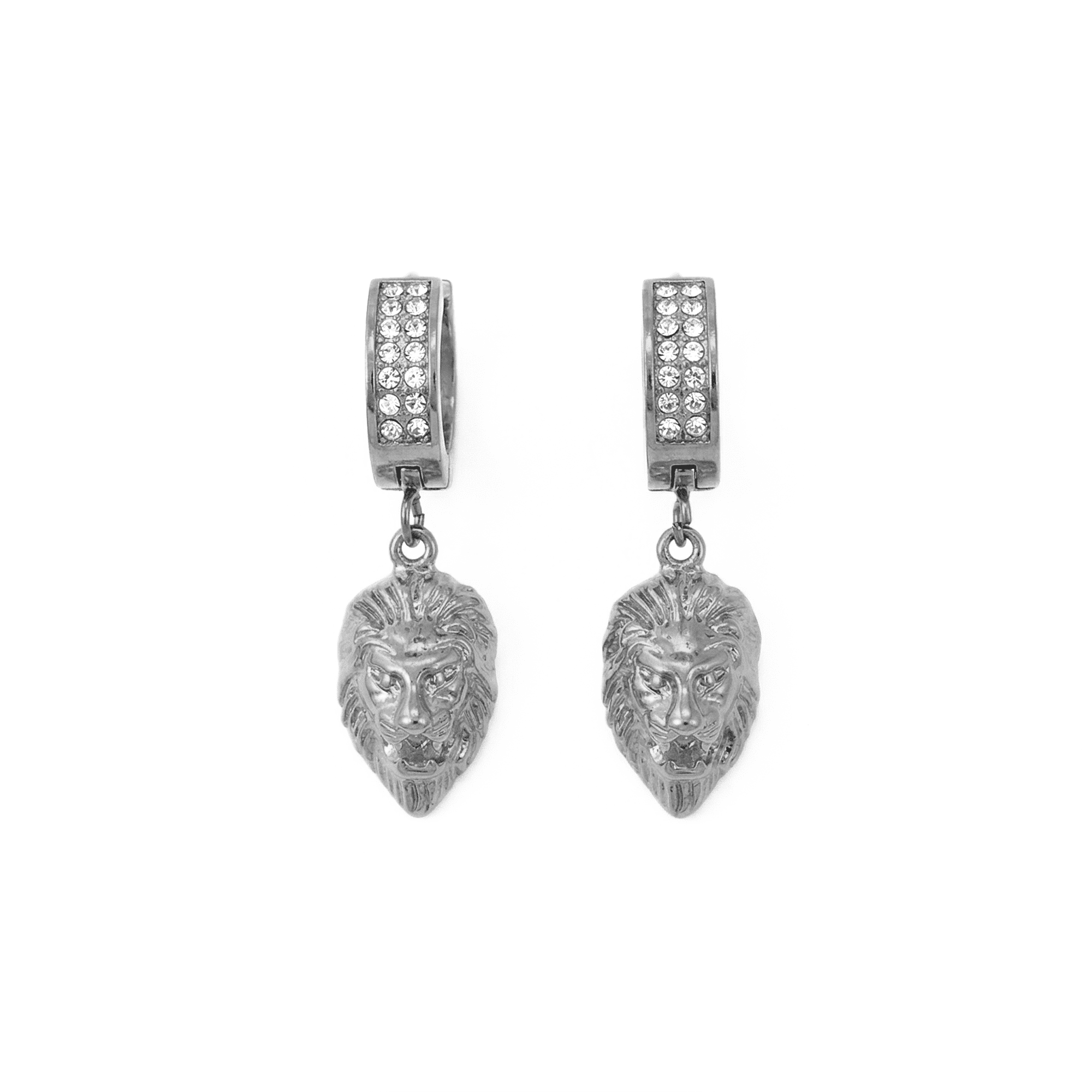 Stainless Steel Hanging Huggie Earrings - Animal Head Design