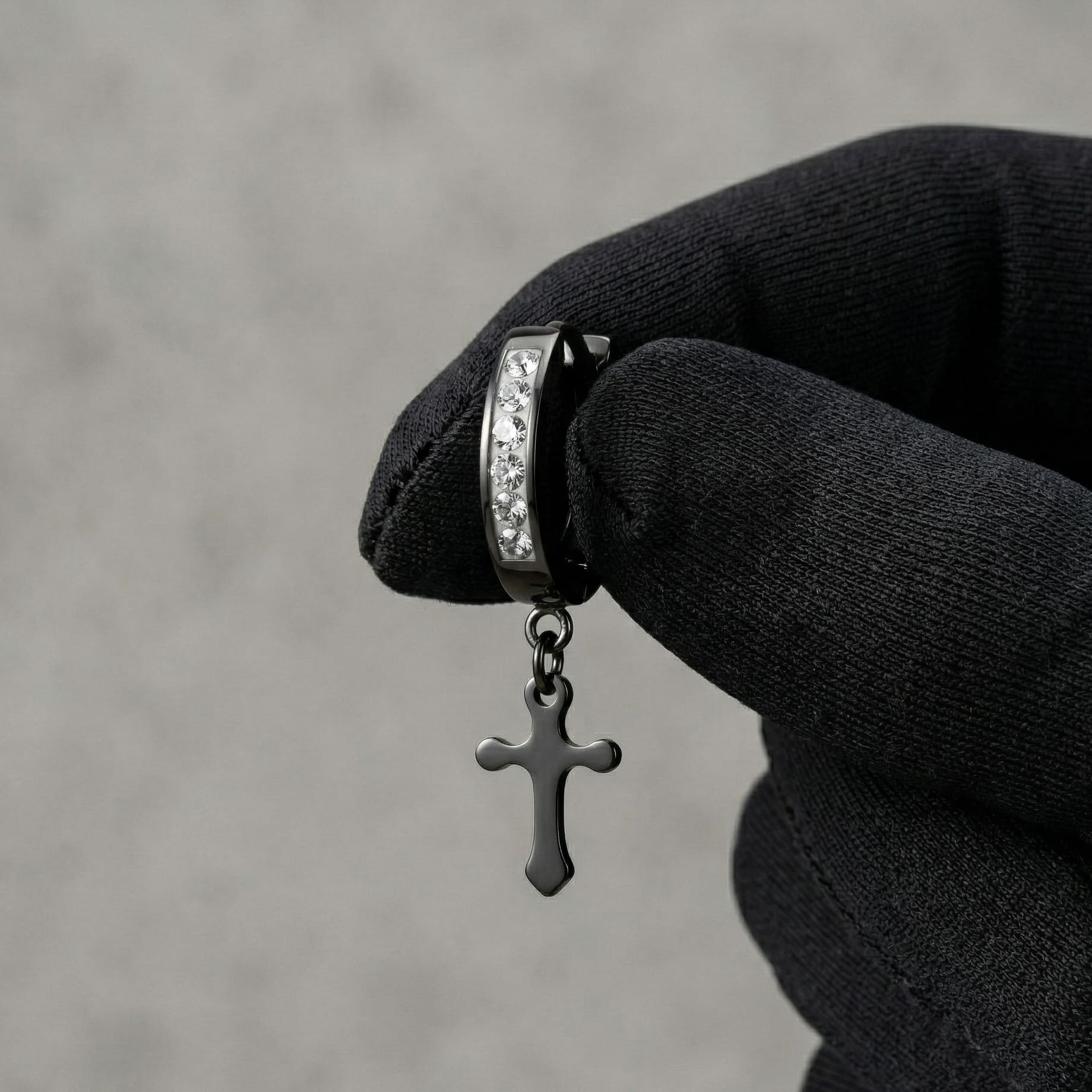 Stainless Steel Hanging Cross Huggie Earrings