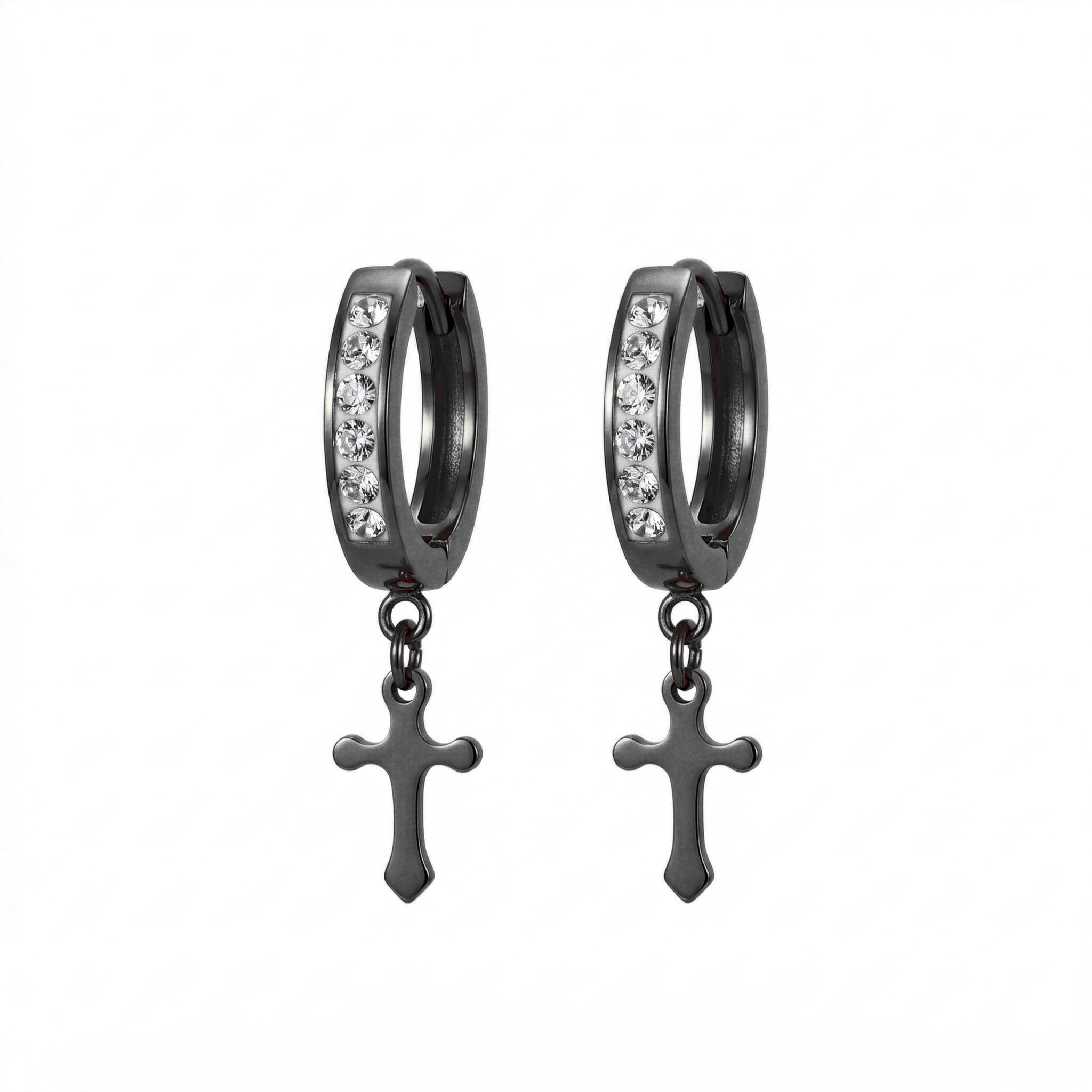 Stainless Steel Hanging Cross Huggie Earrings