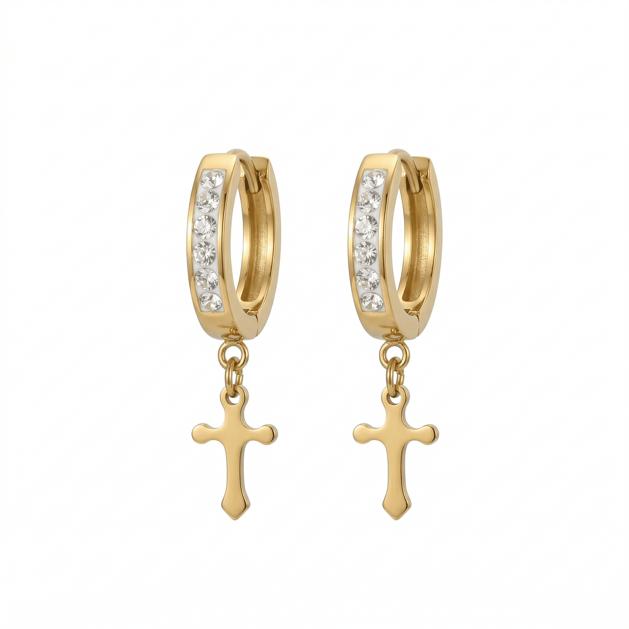 Stainless Steel Hanging Cross Huggie Earrings