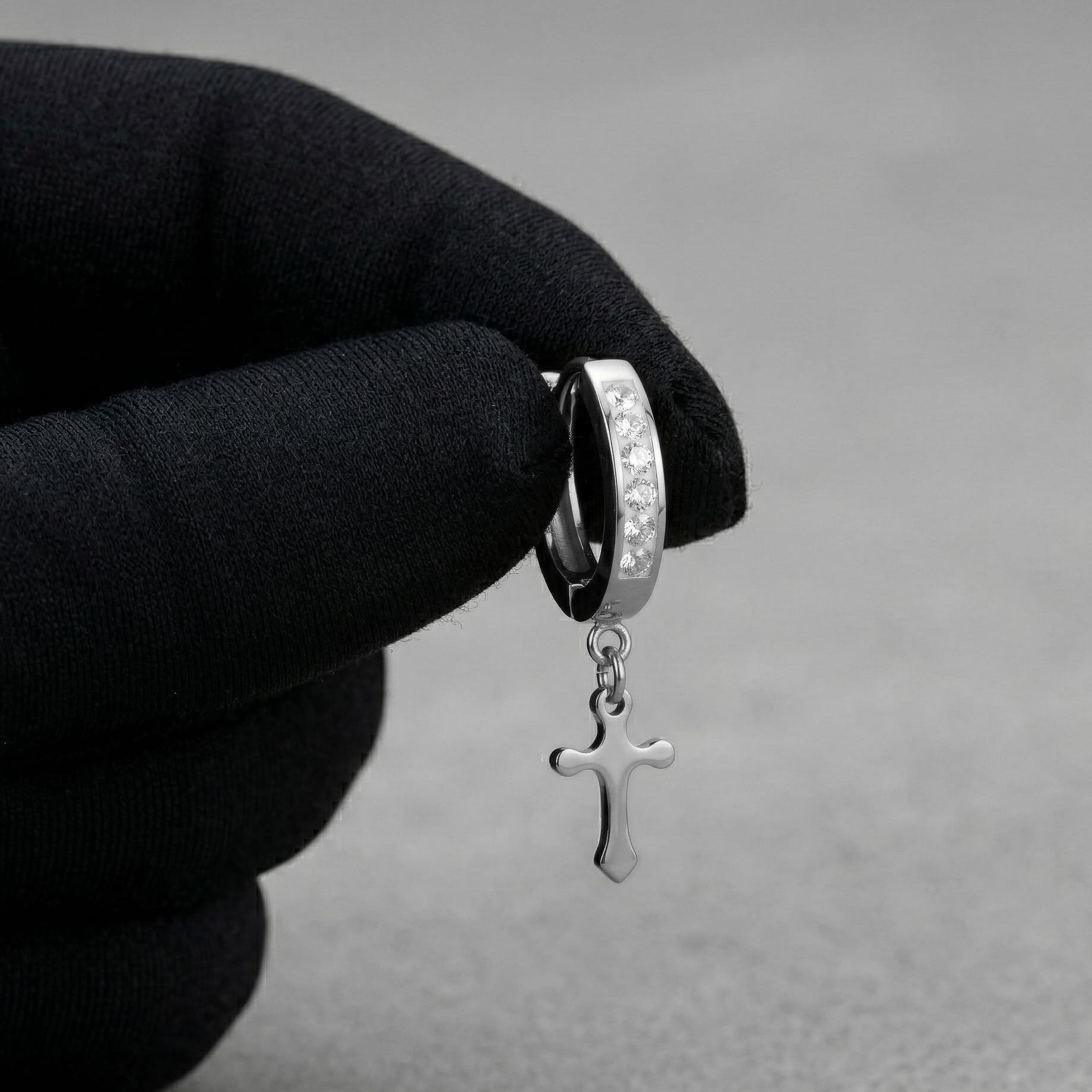 Stainless Steel Hanging Cross Huggie Earrings