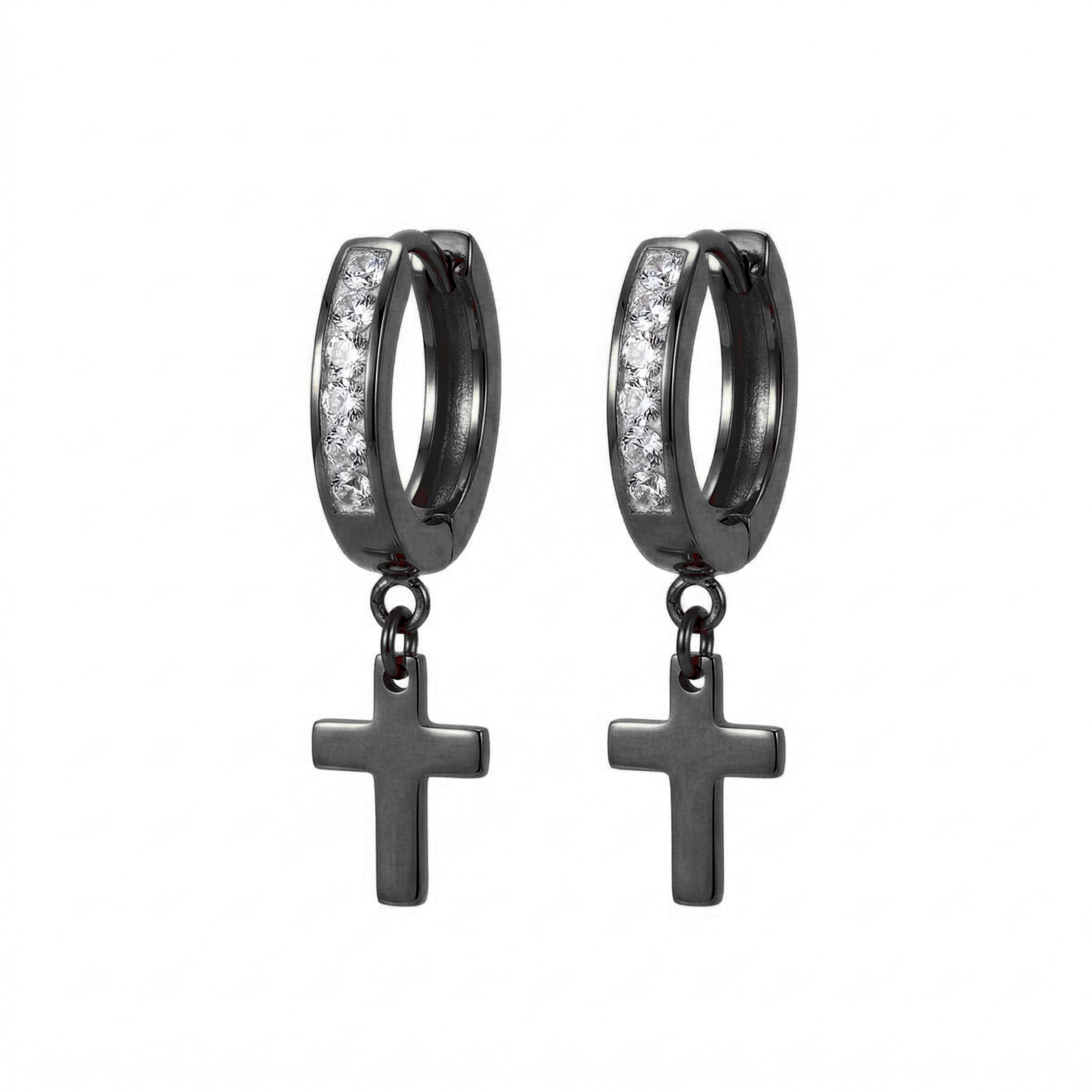 Stainless Steel Hanging Cross Huggie Earrings