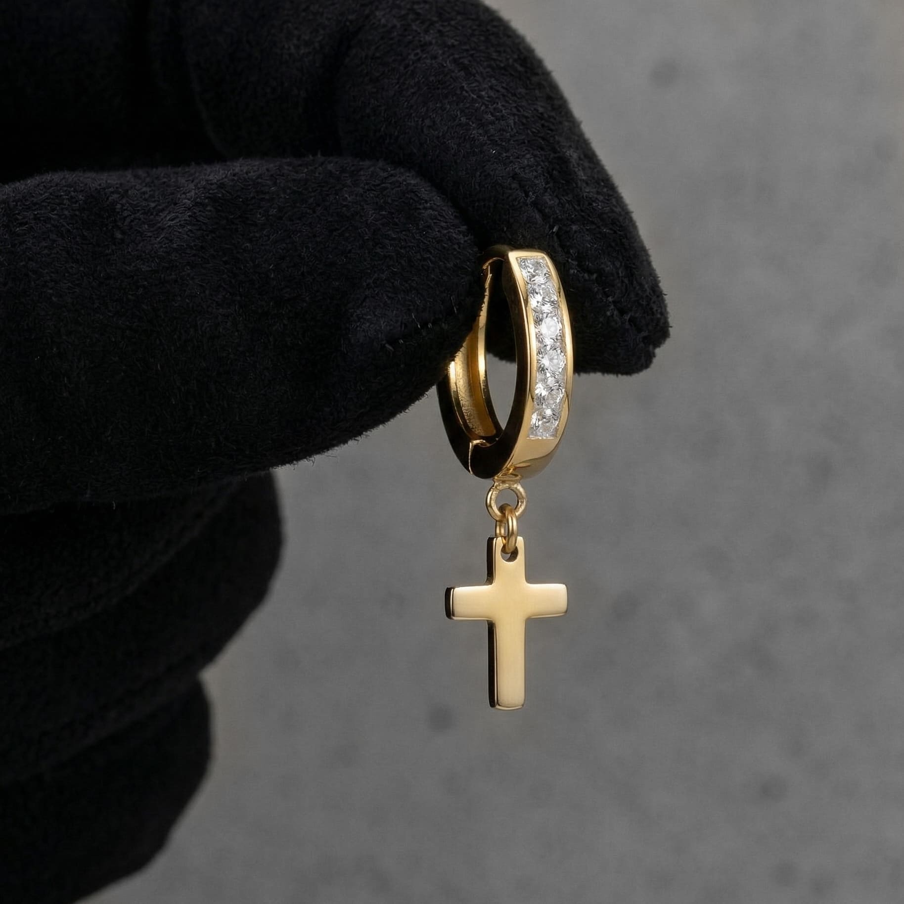 Stainless Steel Hanging Cross Huggie Earrings