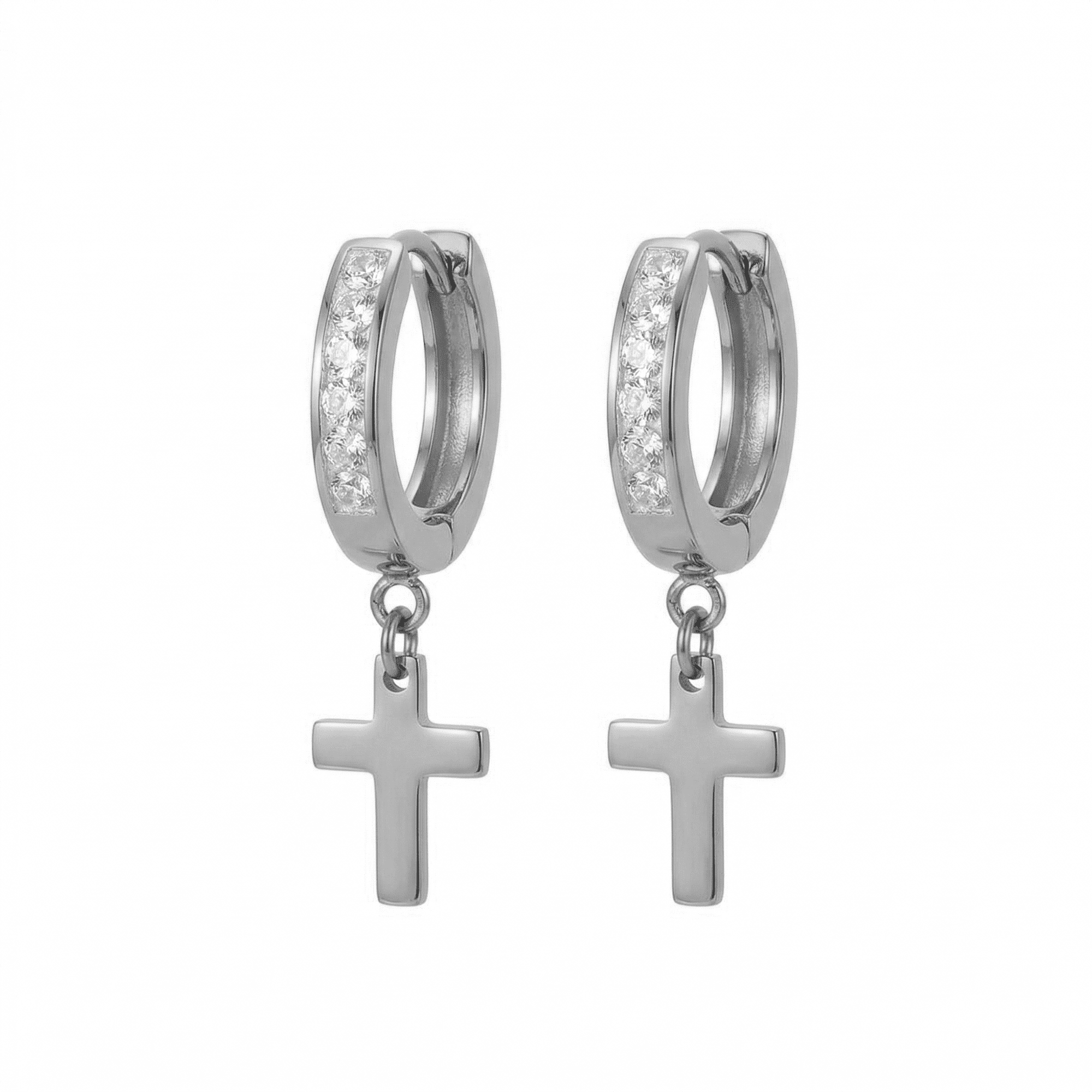 Stainless Steel Hanging Cross Huggie Earrings