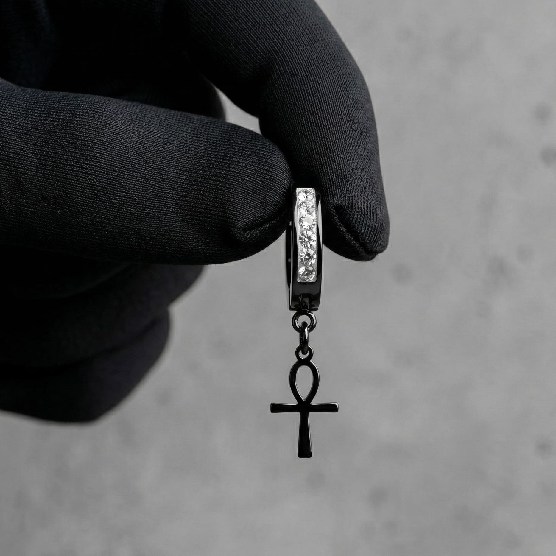 Stainless Steel Hanging Cross Huggie Earrings