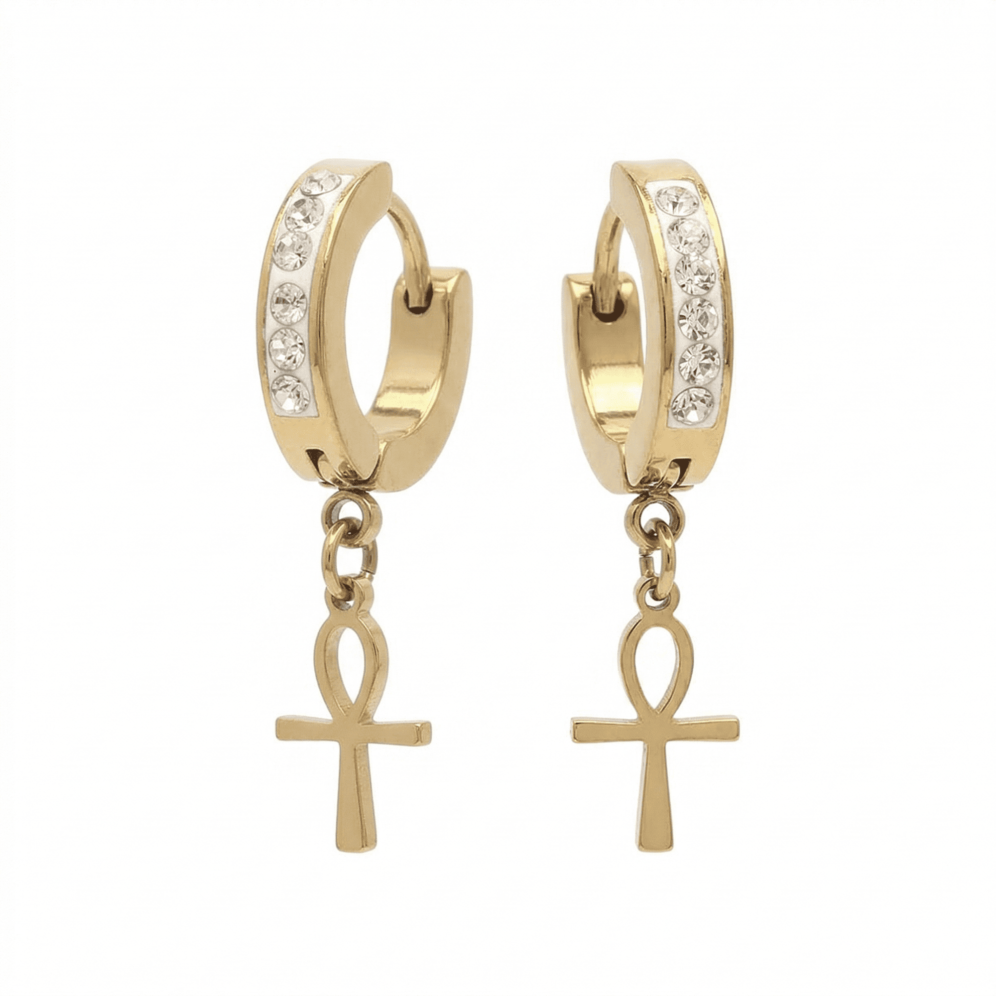 Stainless Steel Hanging Cross Huggie Earrings