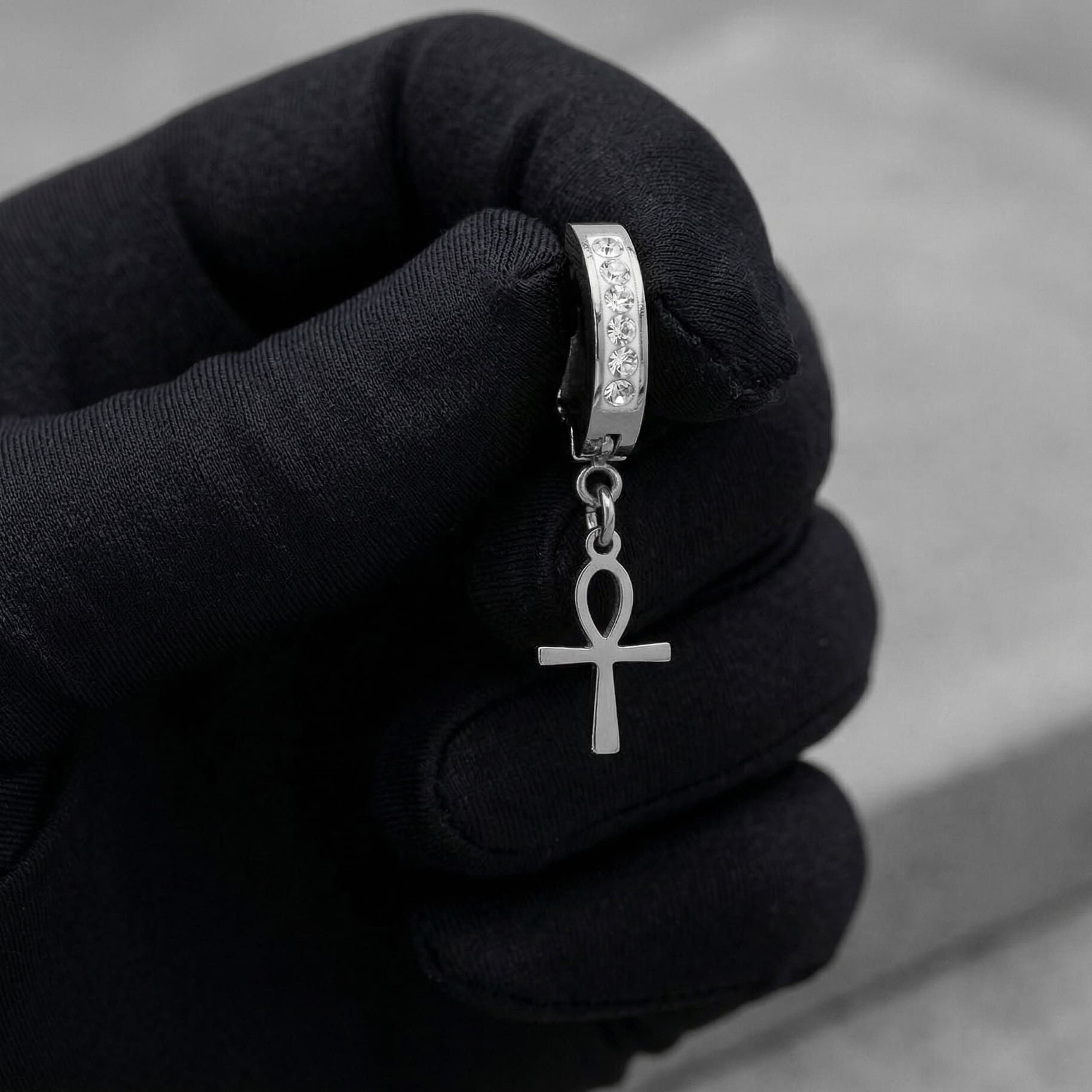 Stainless Steel Hanging Cross Huggie Earrings