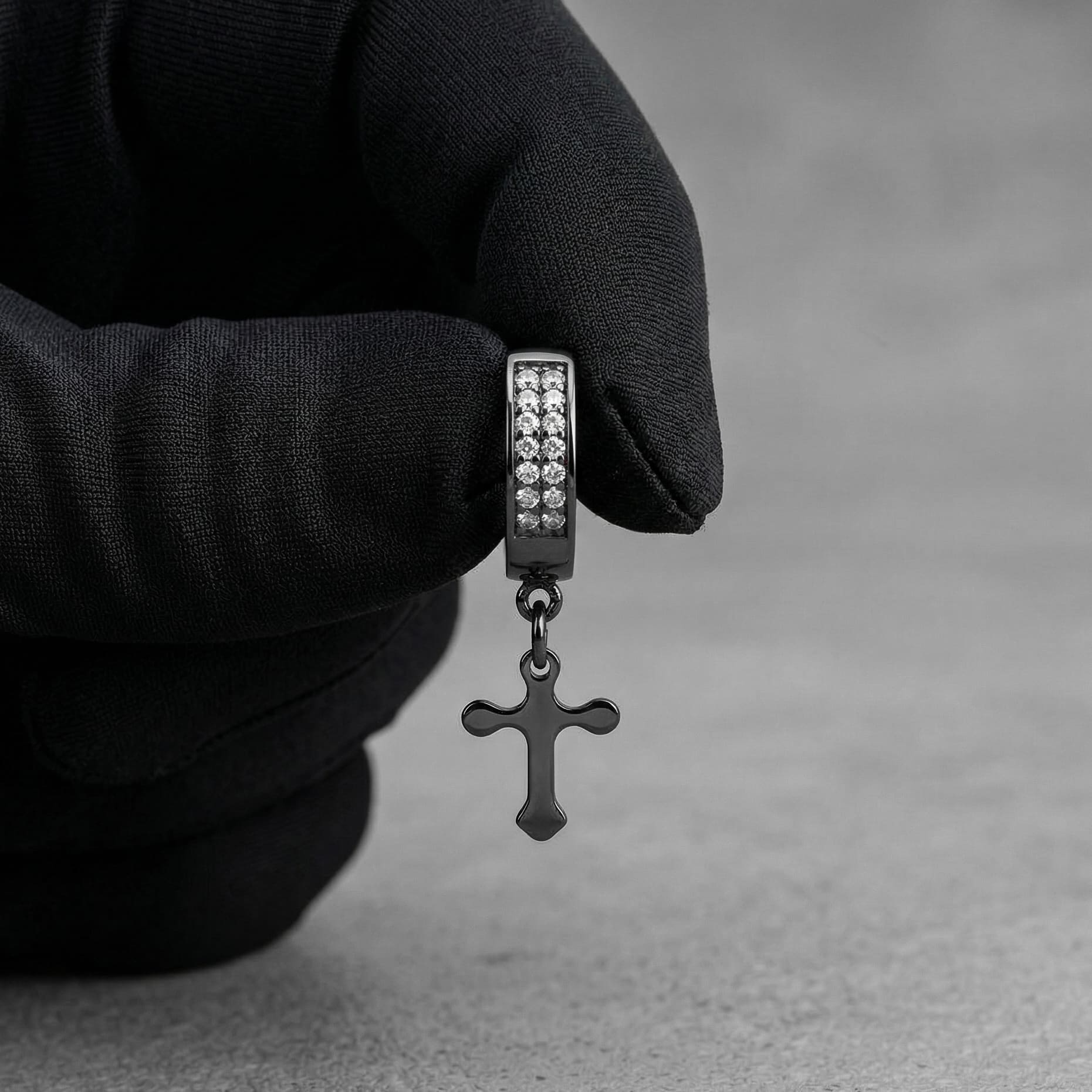 Stainless Steel Hanging Cross Huggie Earrings