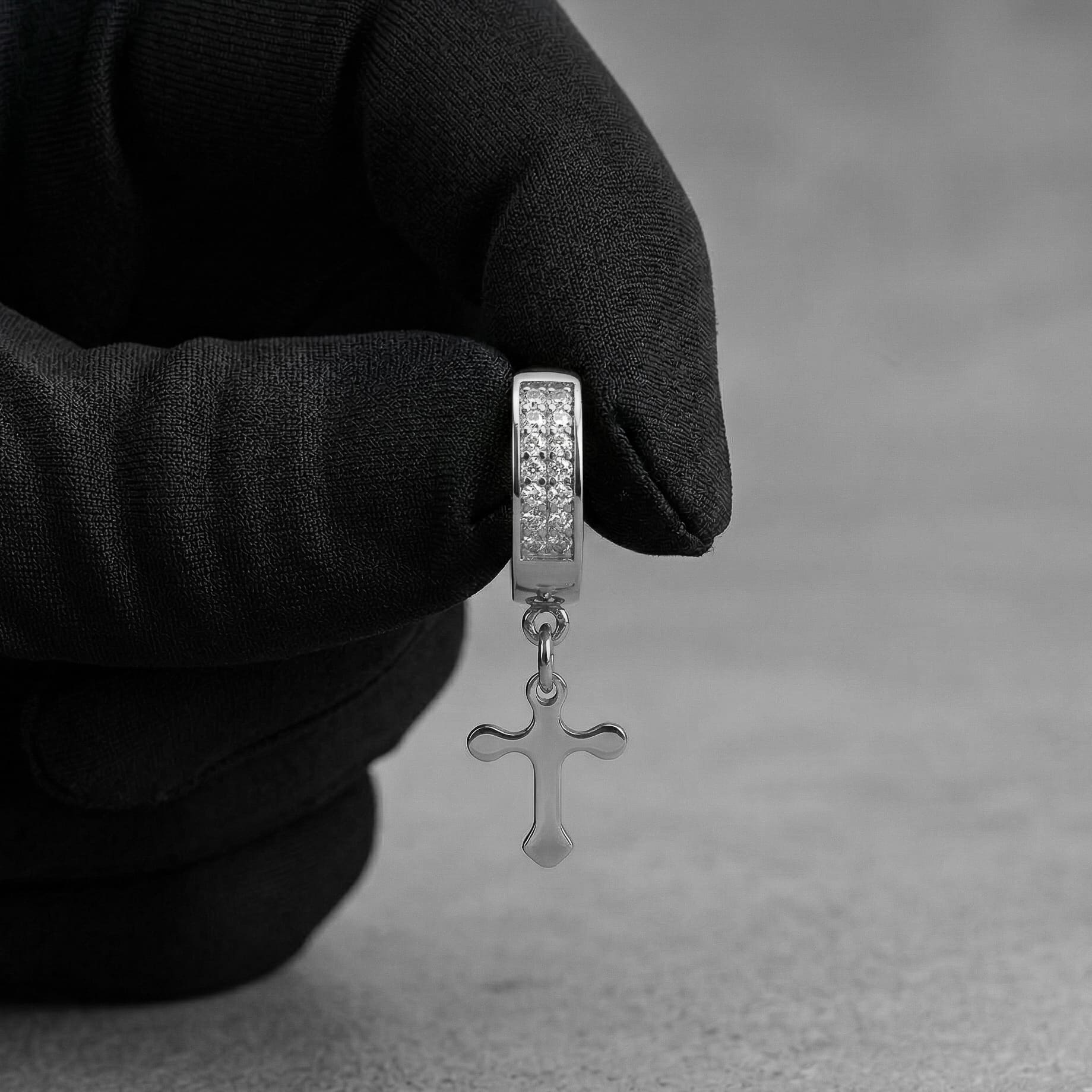 Stainless Steel Hanging Cross Huggie Earrings