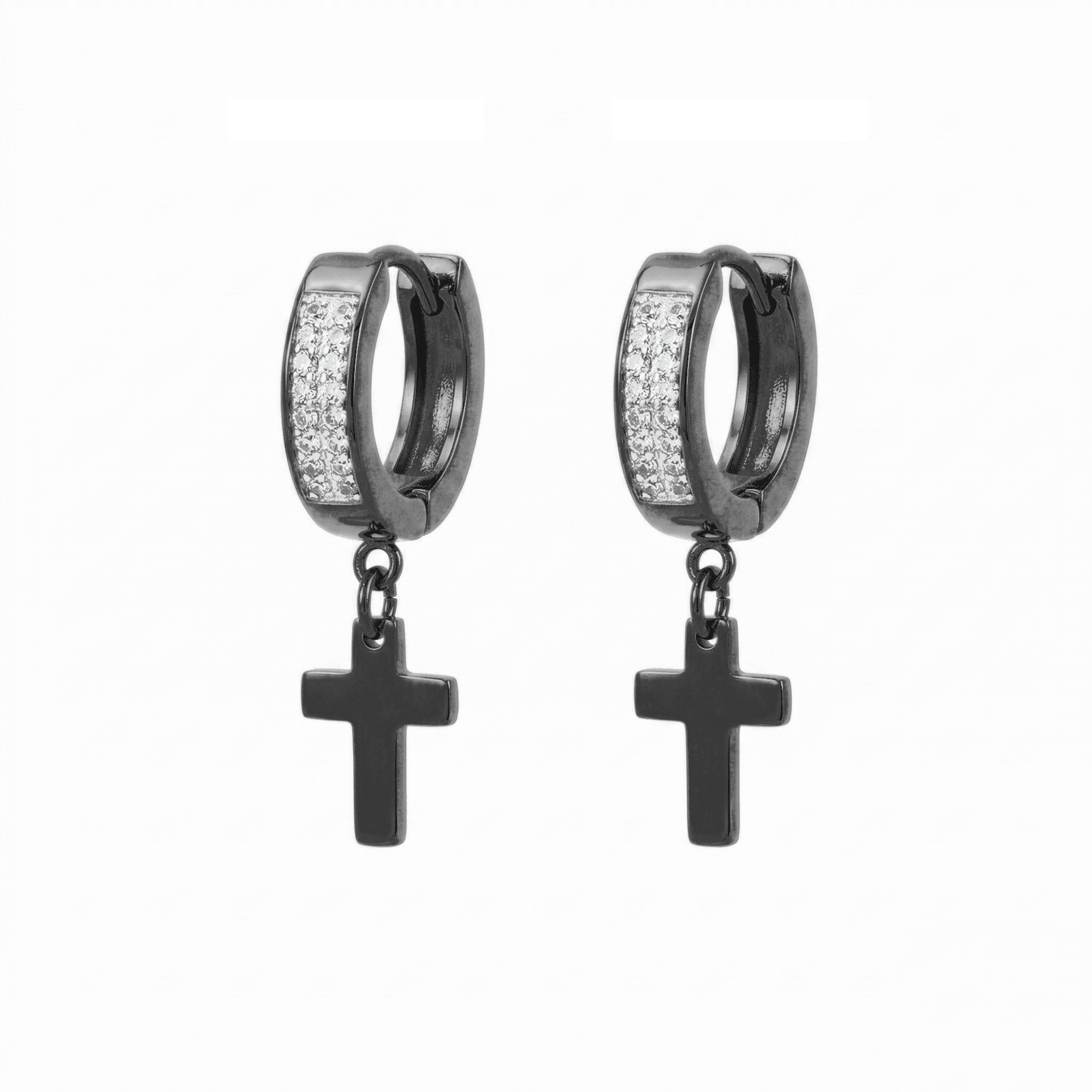 Stainless Steel Hanging Cross Huggie Earrings