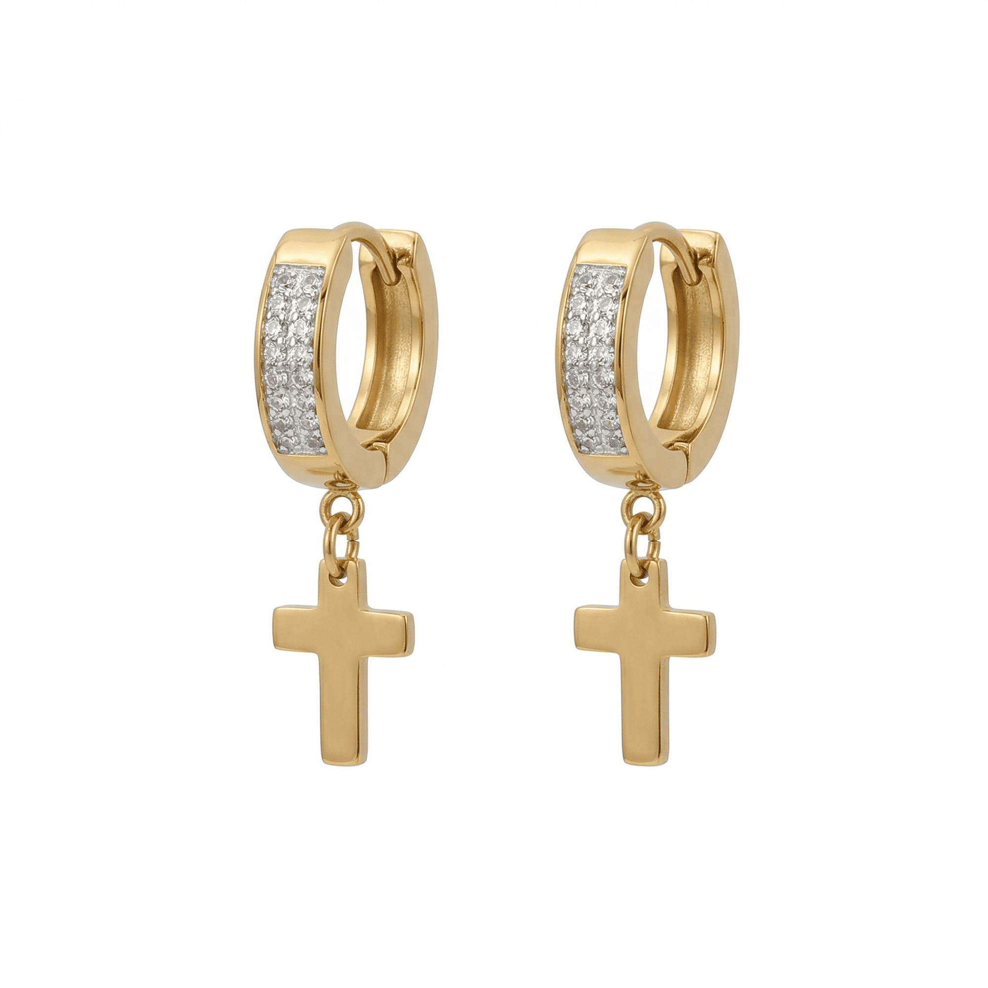 Stainless Steel Hanging Cross Huggie Earrings