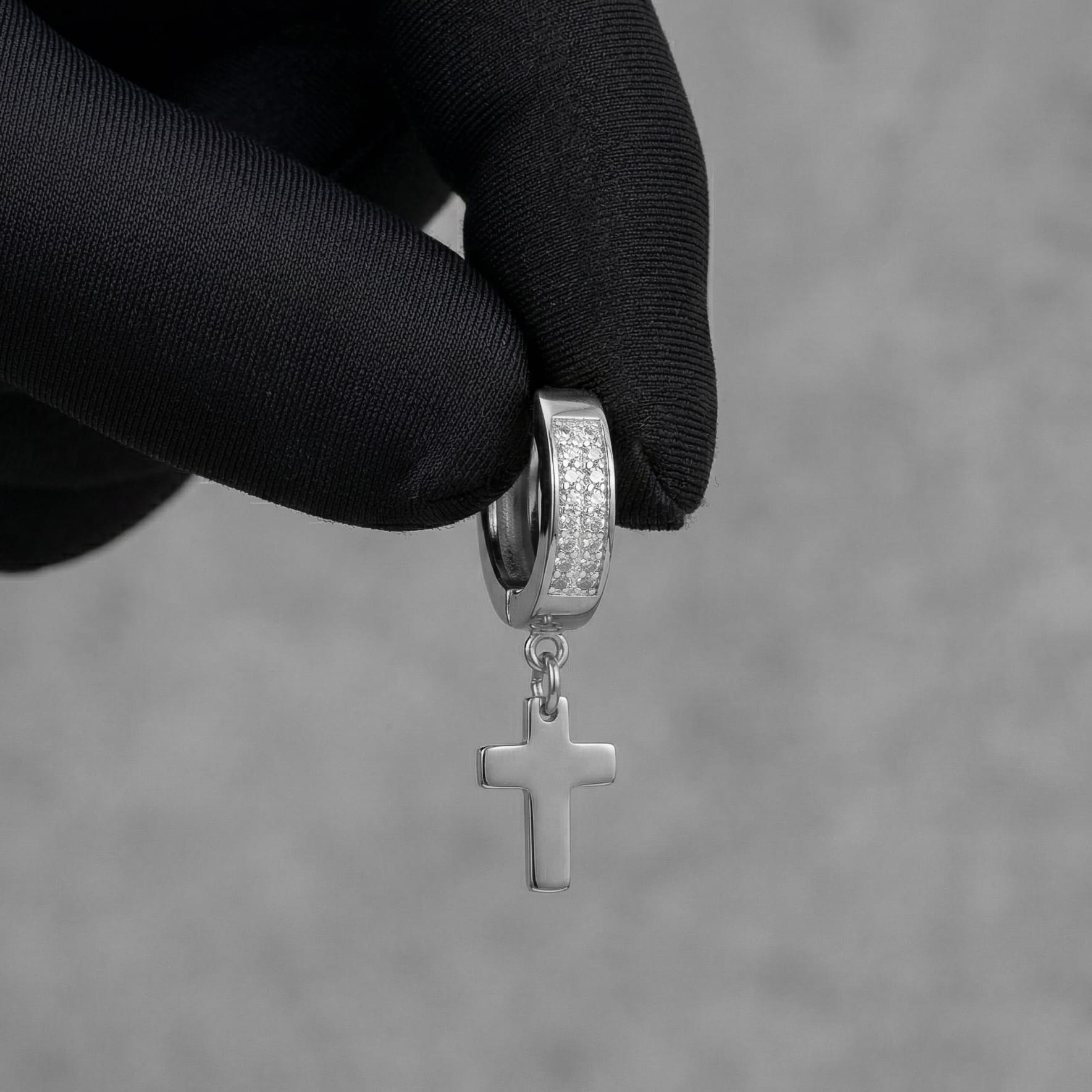 Stainless Steel Hanging Cross Huggie Earrings
