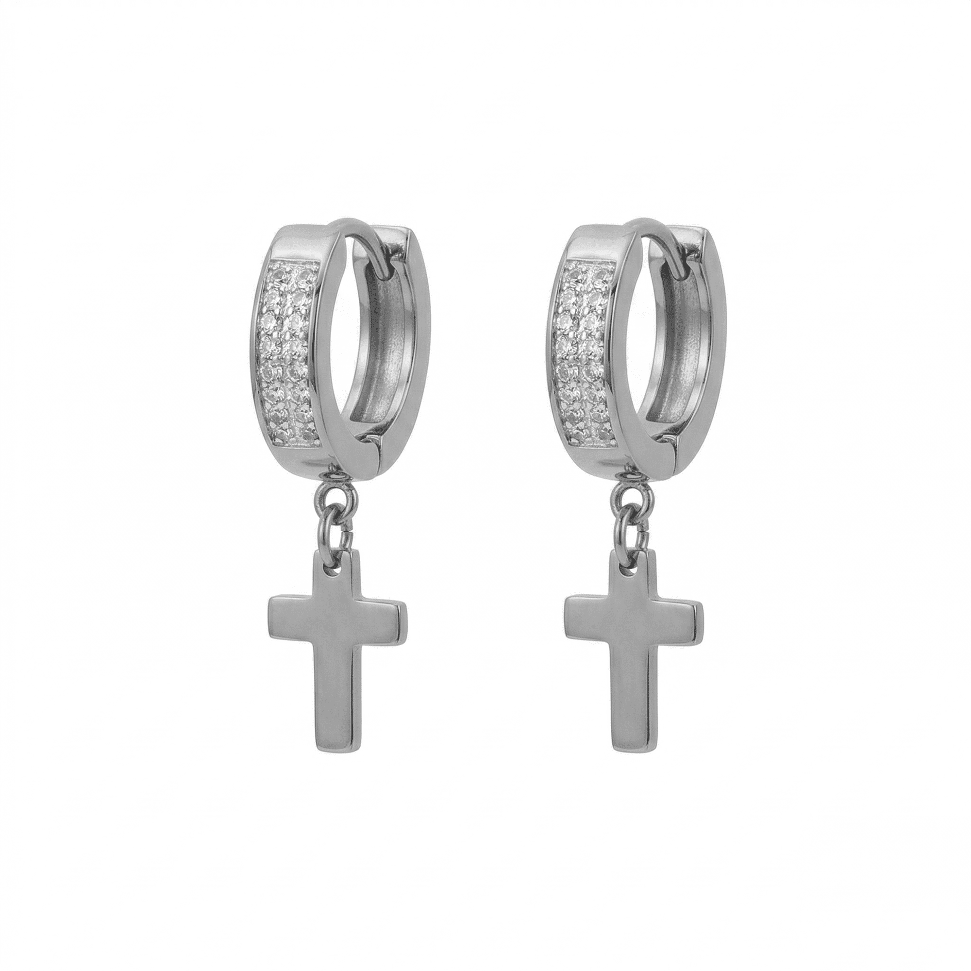 Stainless Steel Hanging Cross Huggie Earrings