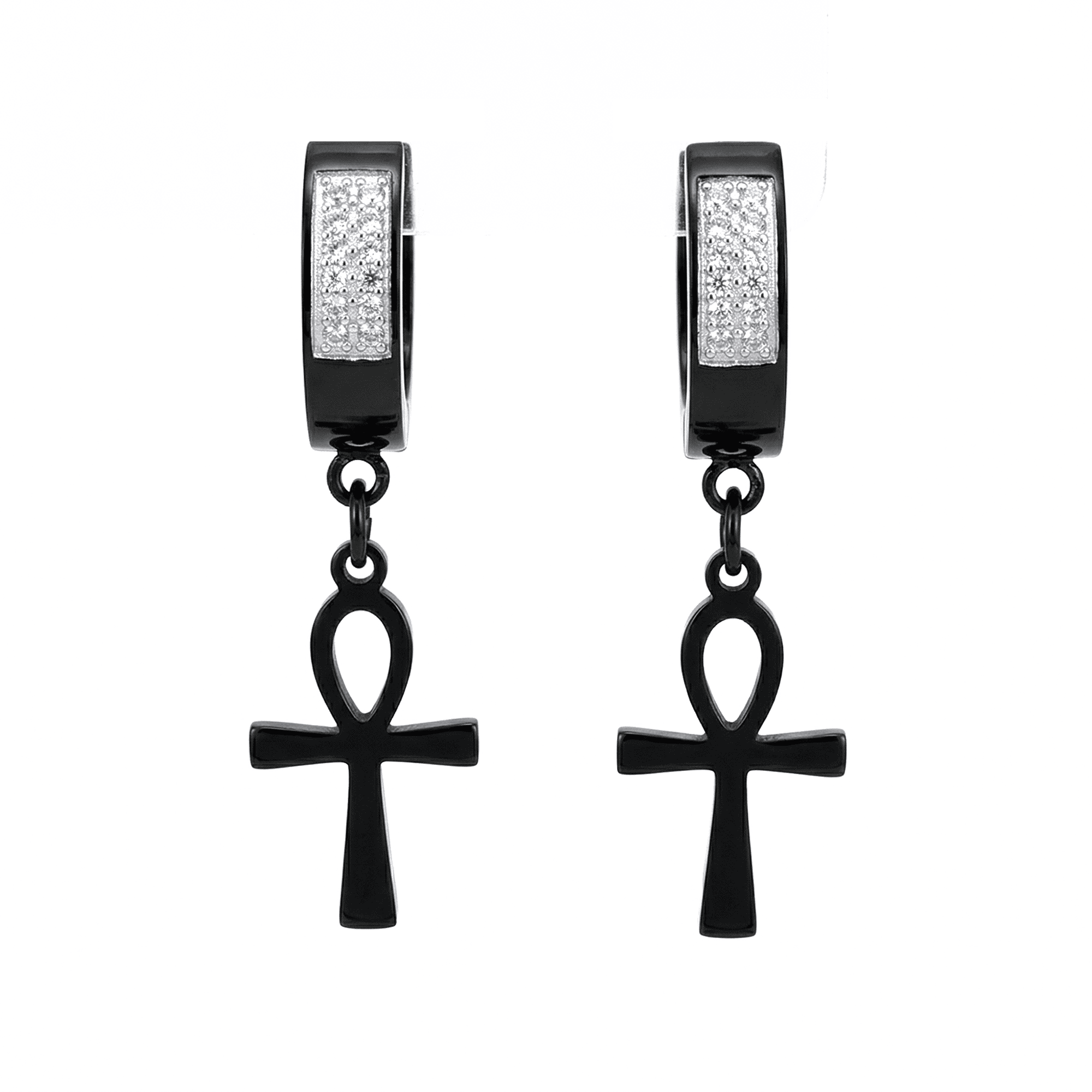 Stainless Steel Hanging Cross Huggie Earrings