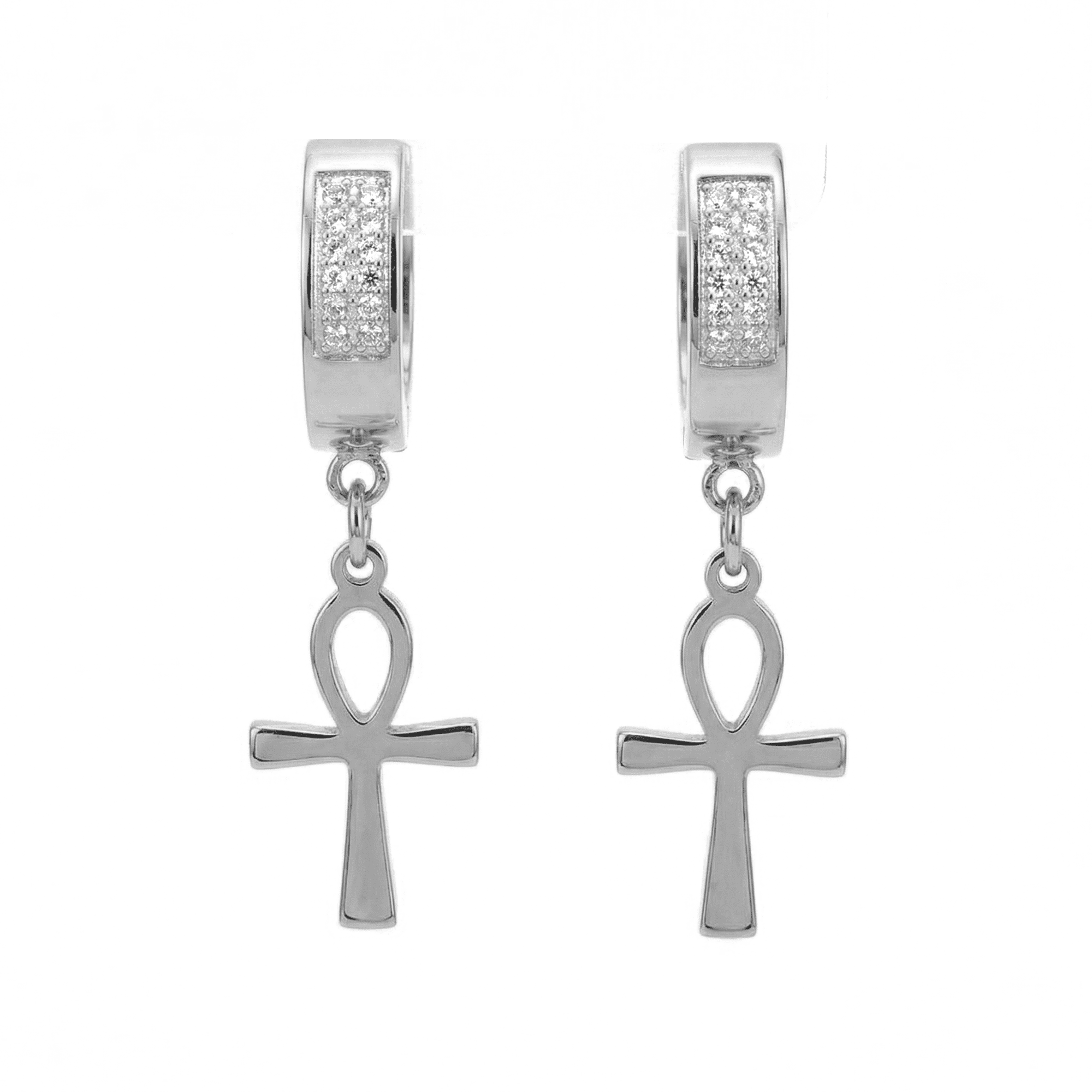 Stainless Steel Hanging Cross Huggie Earrings