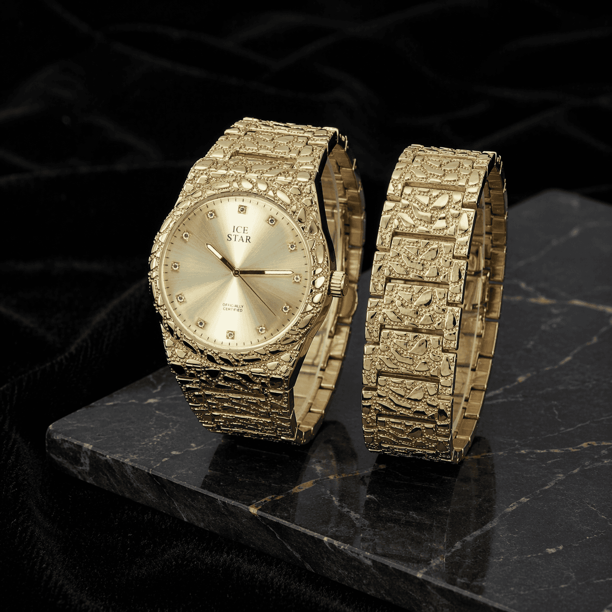 Men's 45mm Diamond Accent Nugget Watch & Bracelet Set
