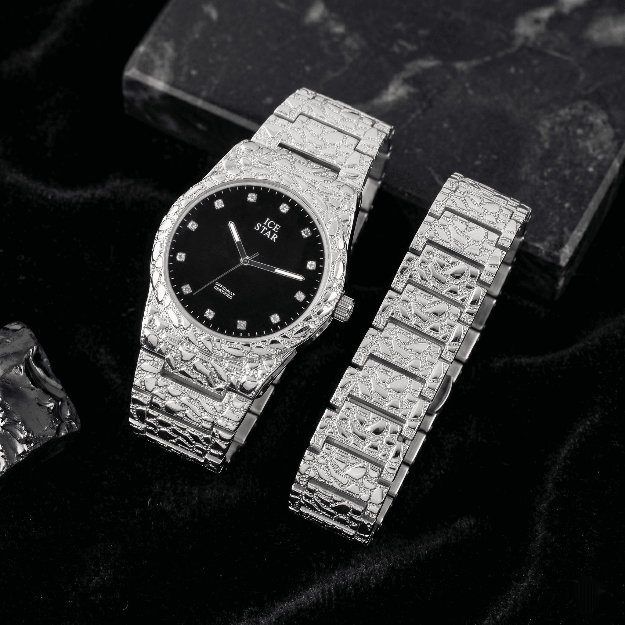 Men's 45mm Diamond Accent Nugget Watch & Bracelet Set