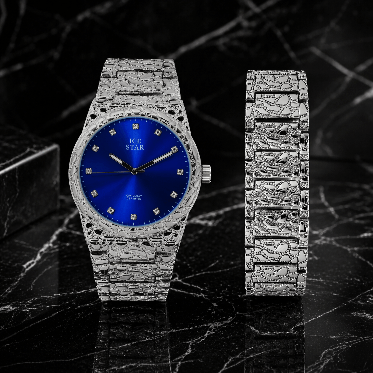 Men's 45mm Diamond Accent Nugget Watch & Bracelet Set