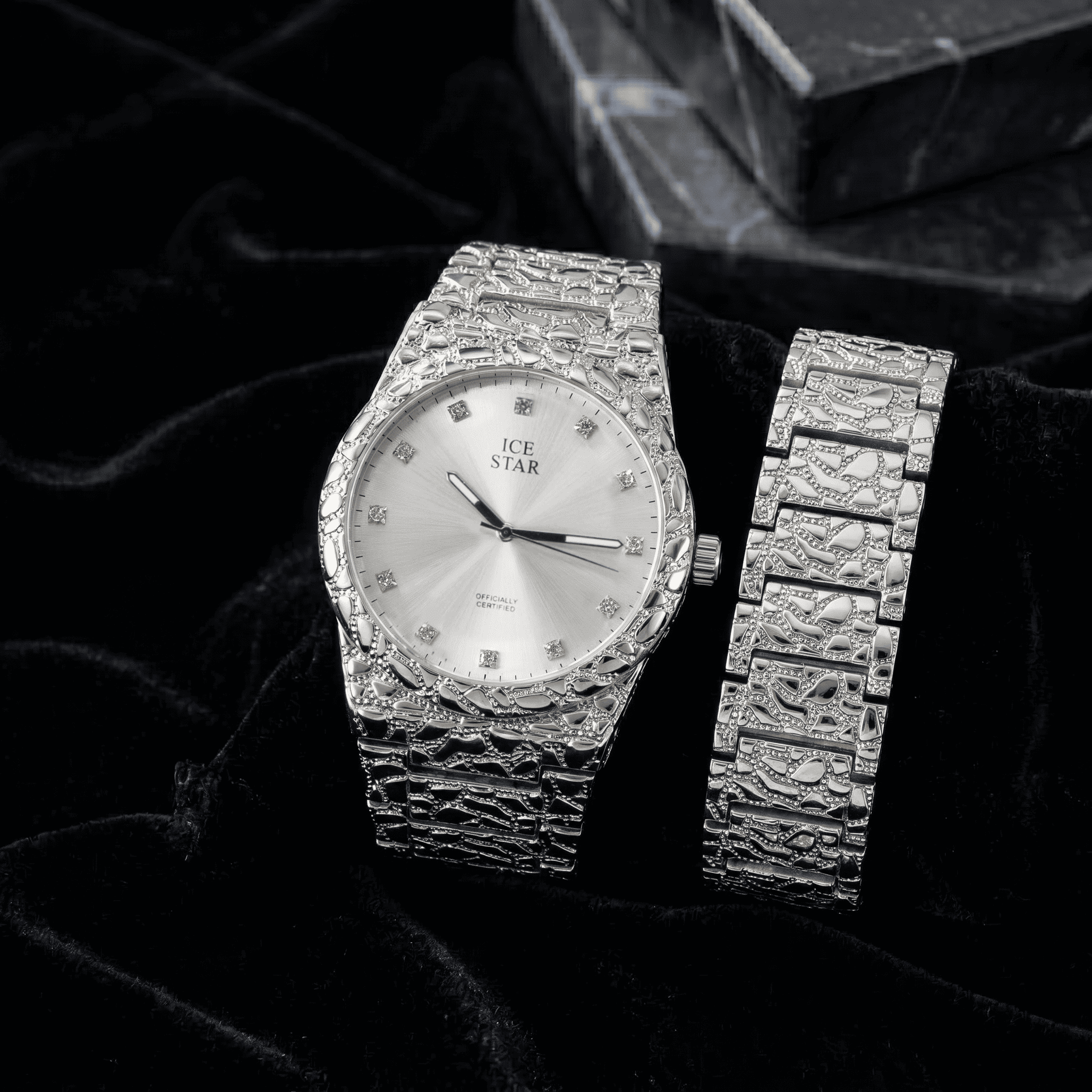 Men's 45mm Diamond Accent Nugget Watch & Bracelet Set