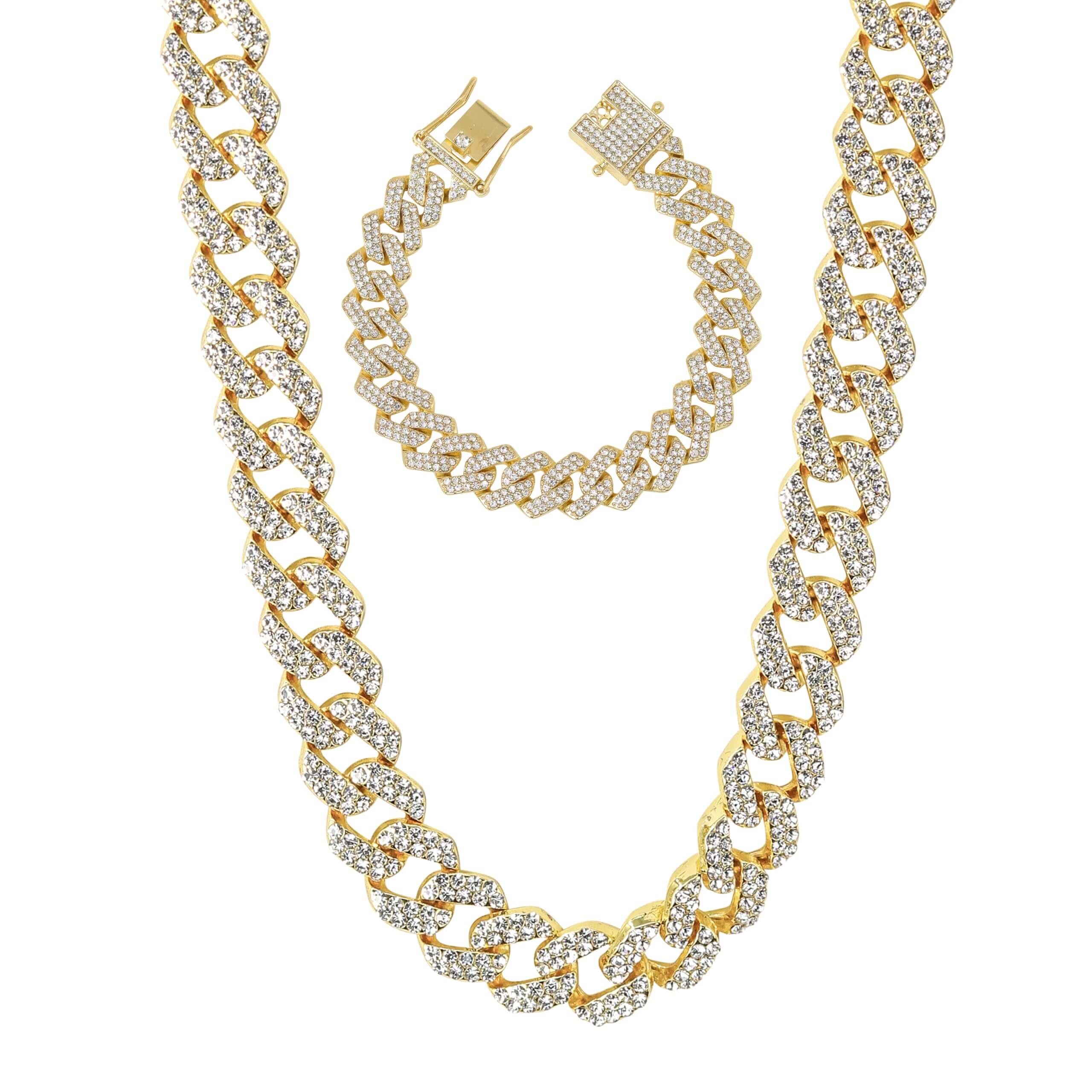 Men's 9mm Iced Out Cuban Link Chain & Bracelet Set