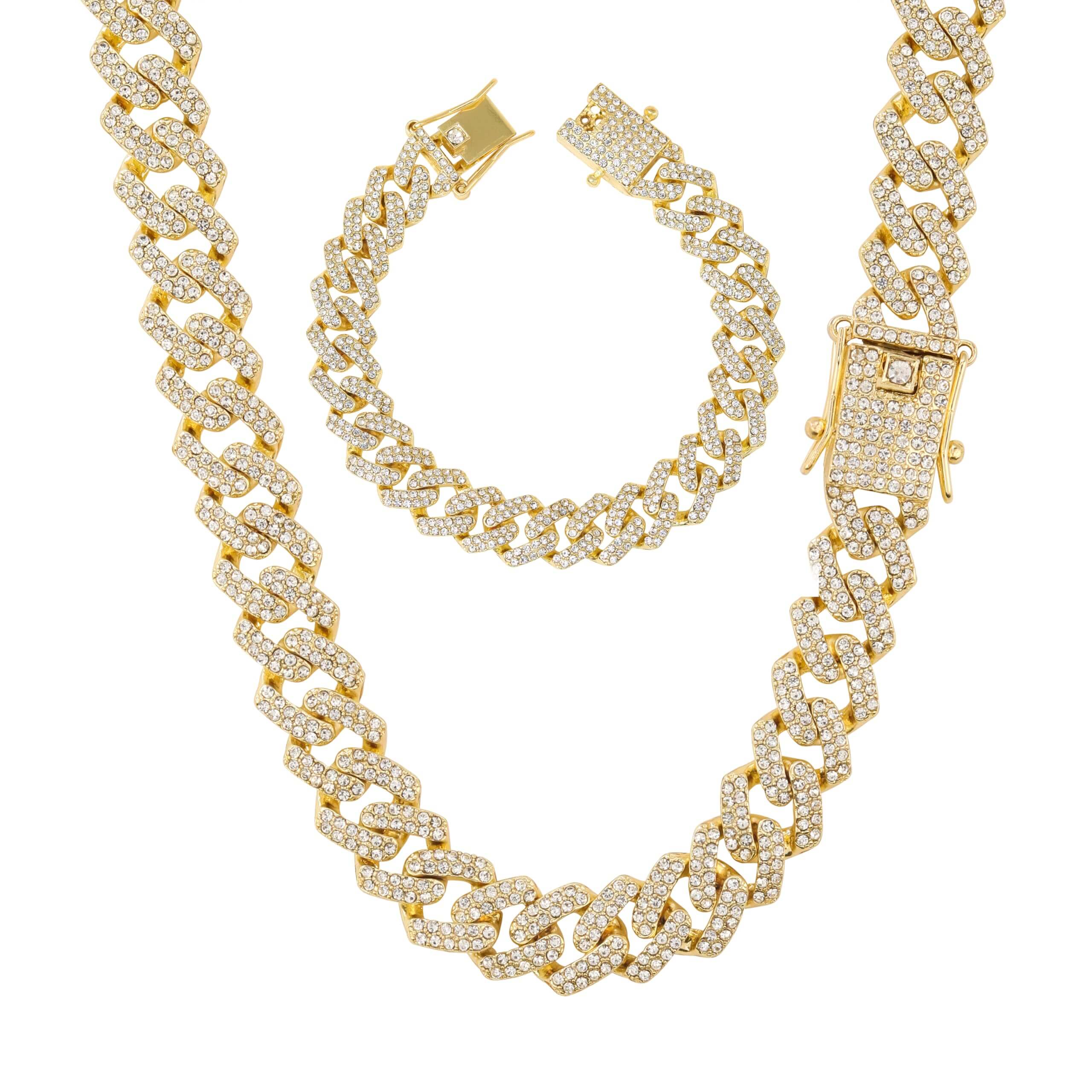 Men's 12mm Iced Out Cuban Link Chain & Bracelet Set