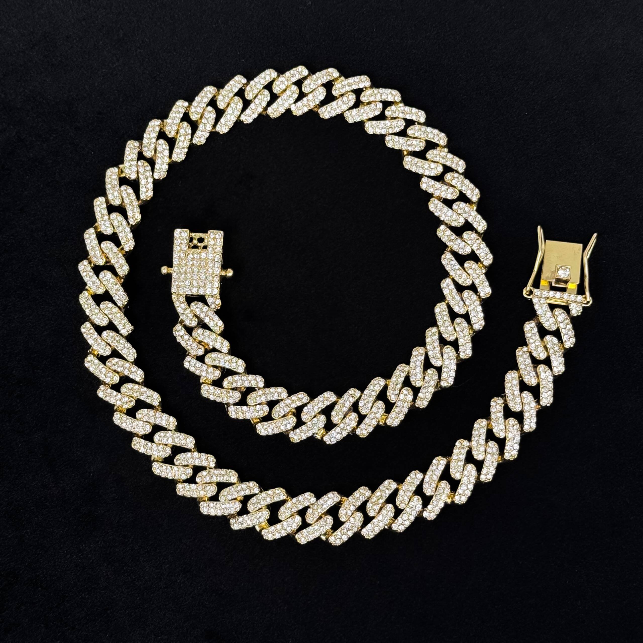 Men's 12mm Iced Out Cuban Link Chain & Bracelet Set