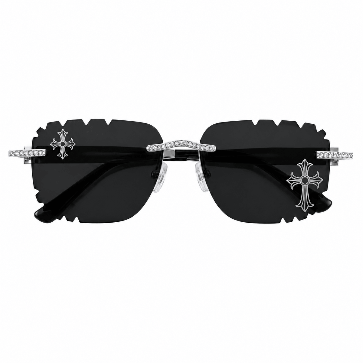 Iced Out Double Cross Sunglasses - Black Lens