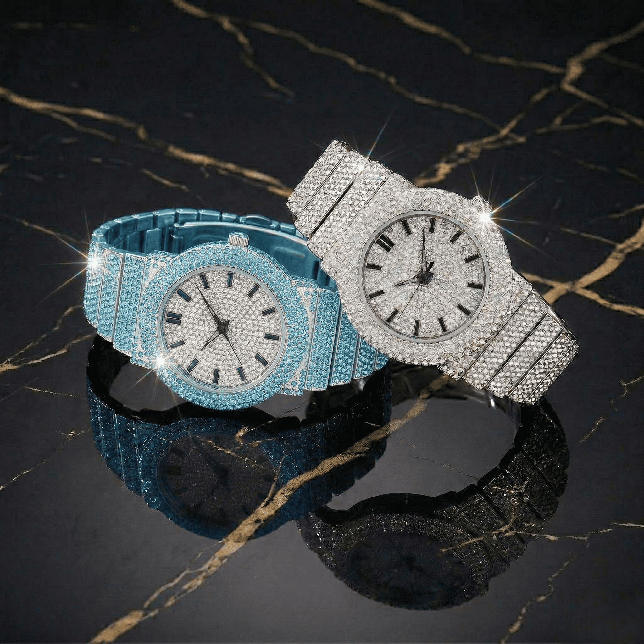 Women’s 40mm Fully Iced Out Diamond Watch - 2 Piece Set
