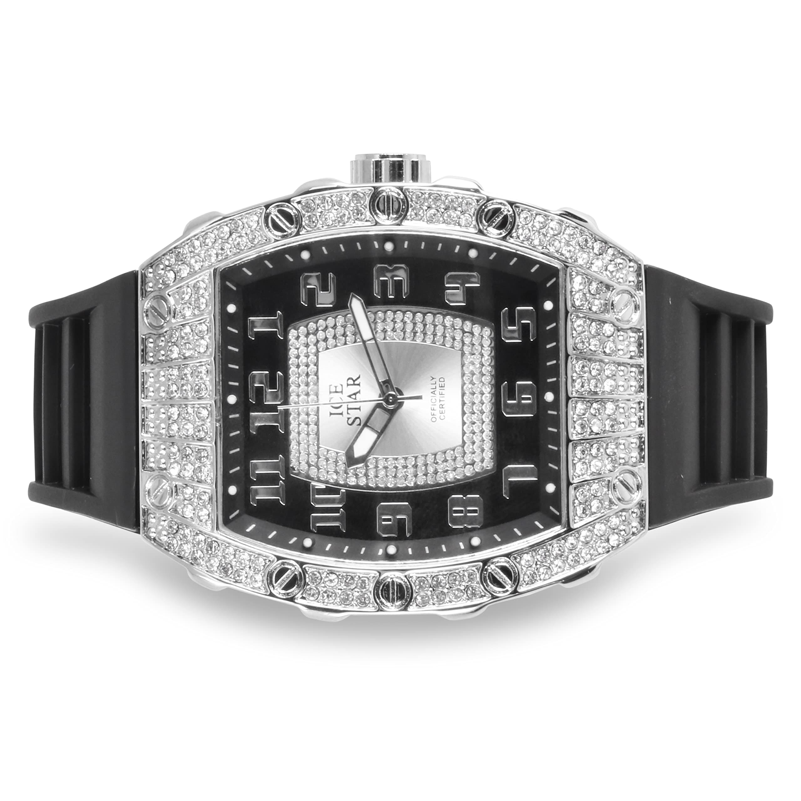Men’s 41mm Iced Out Tonneau Watch and Cuban Bracelet Set