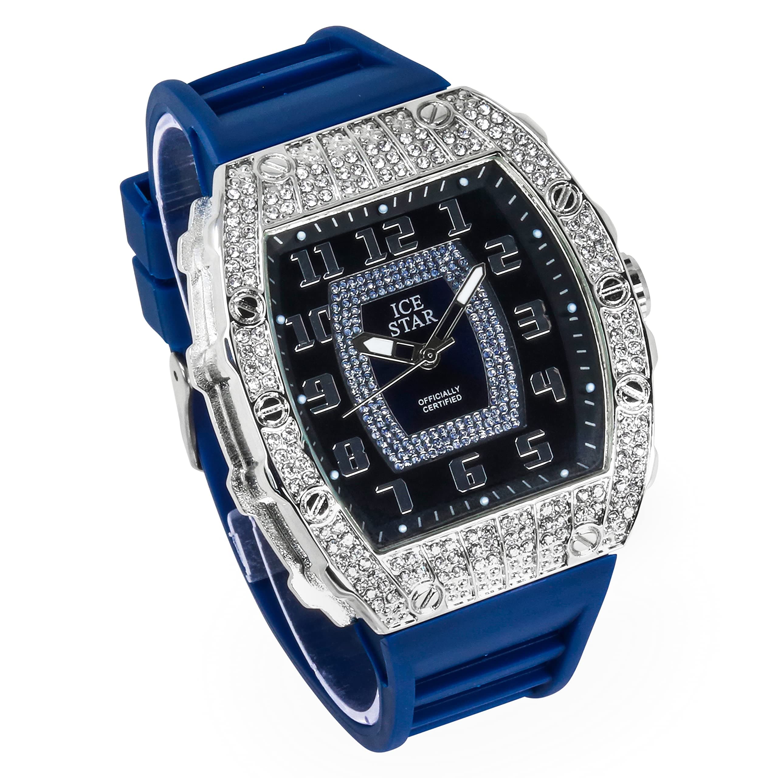 Men’s 41mm Iced Out Tonneau Watch and Cuban Bracelet Set