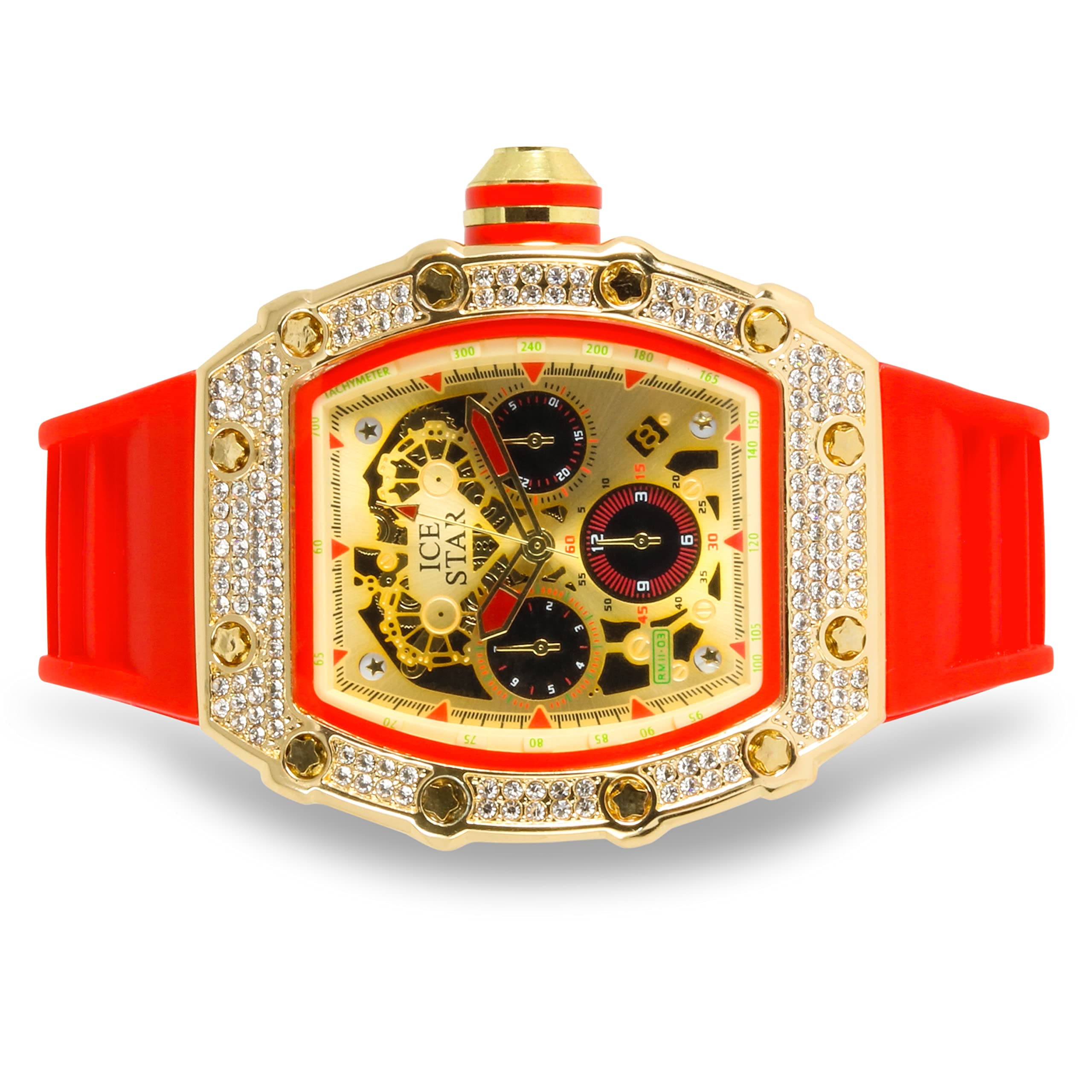 Men's 45mm Iced Out Tonneau Watch and Cuban Bracelet Set