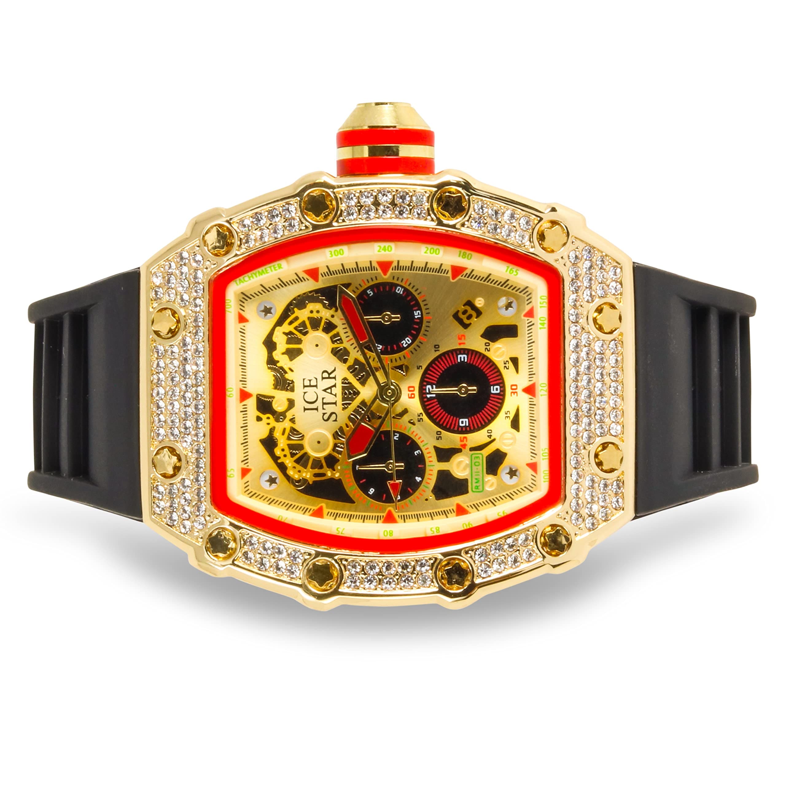 Men's 45mm Iced Out Tonneau Watch and Cuban Bracelet Set