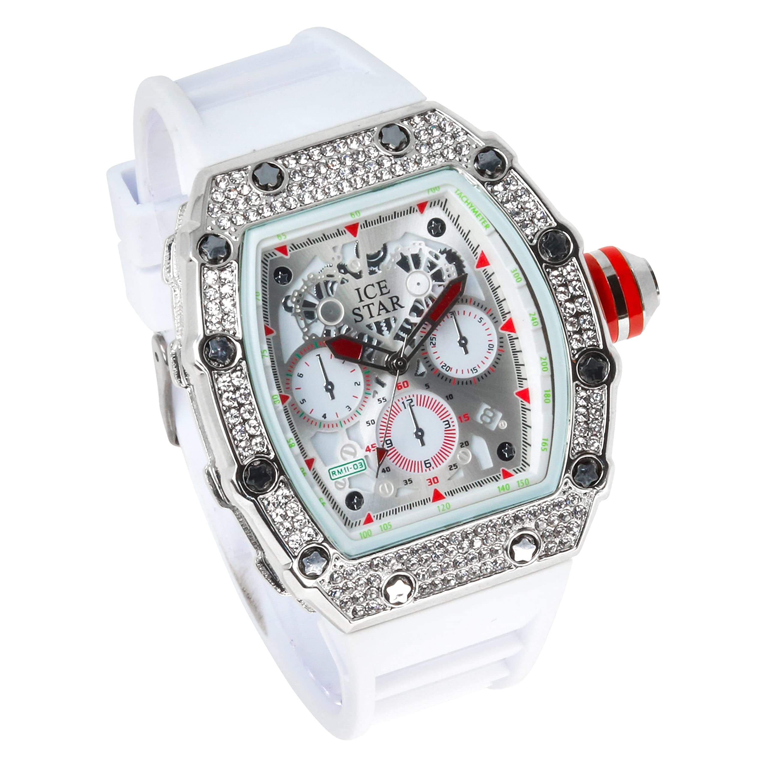 Men's 45mm Iced Out Tonneau Watch and Cuban Bracelet Set