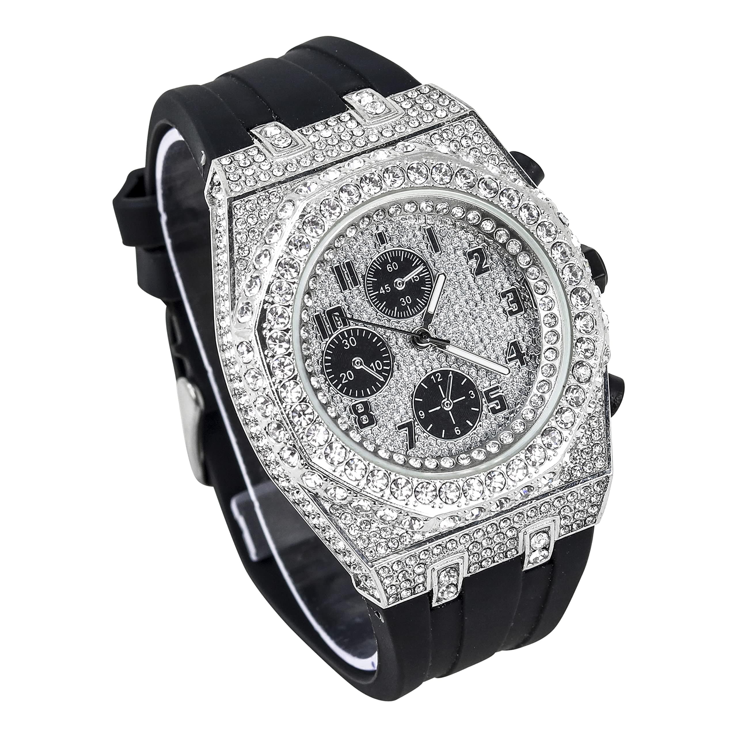 Men's 43mm Iced Out Octagon Watch and Cuban Link Bracelet Set