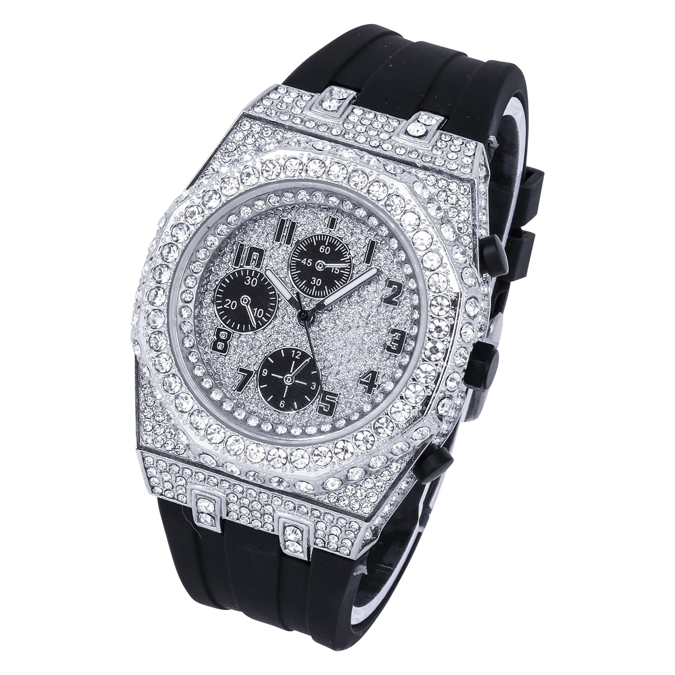 Men's 43mm Iced Out Octagon Watch and Cuban Link Bracelet Set