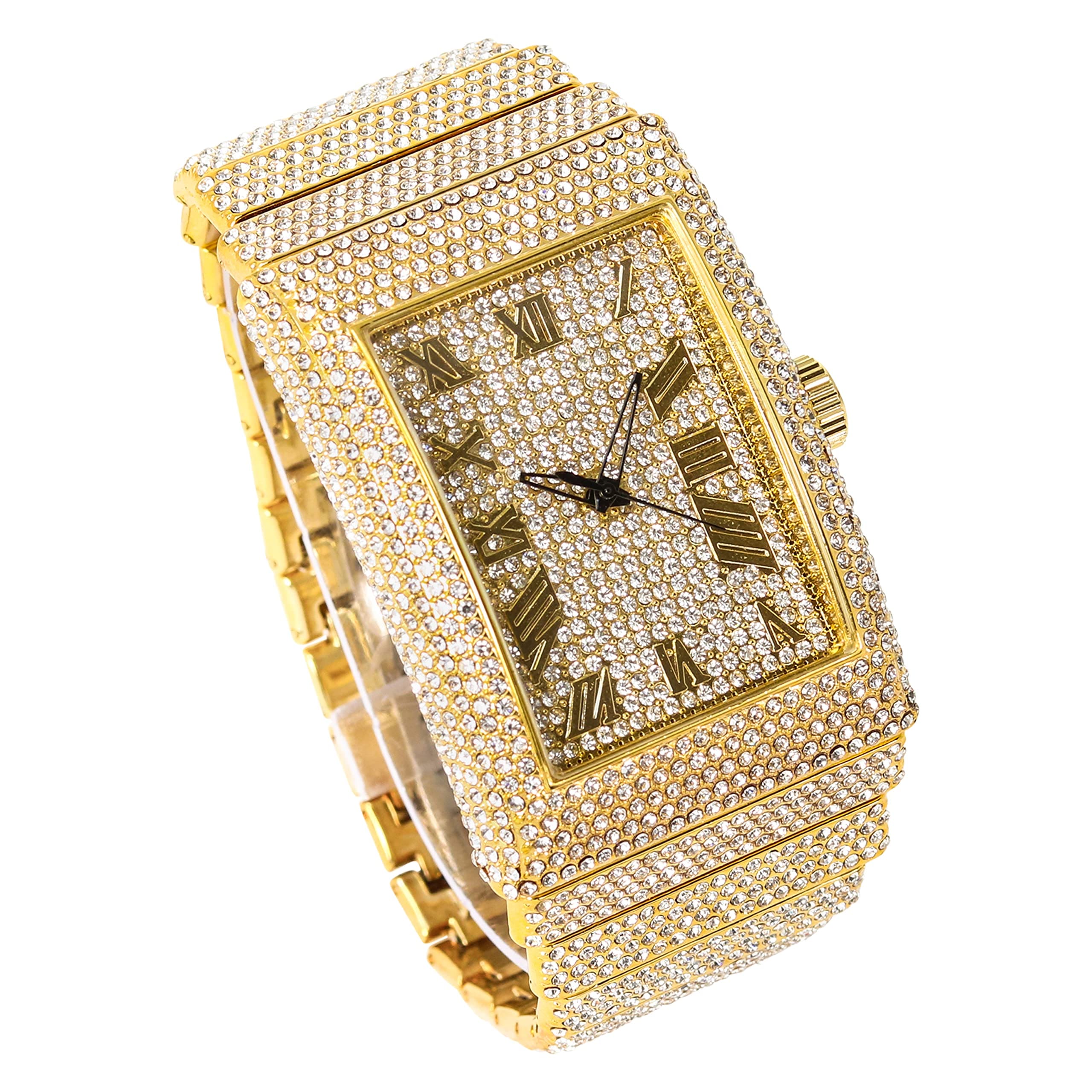 Men's 40mm Iced Out Rectangle Watch and Cuban Bracelet Set