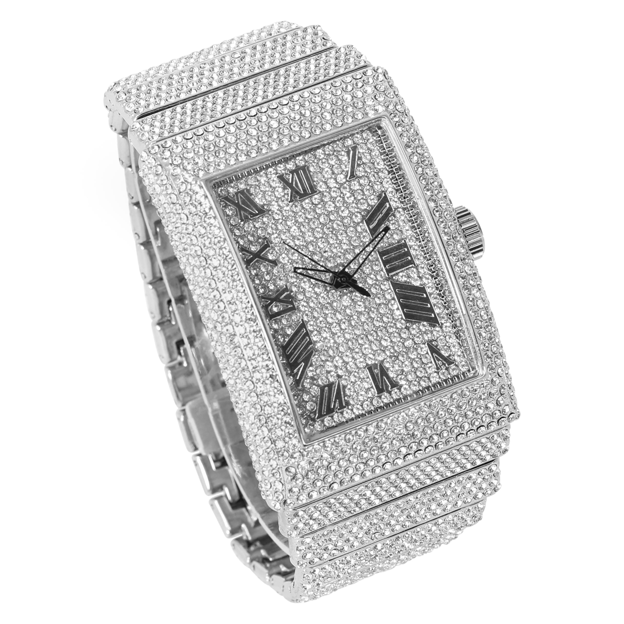 Men's 40mm Iced Out Rectangle Watch and Cuban Bracelet Set