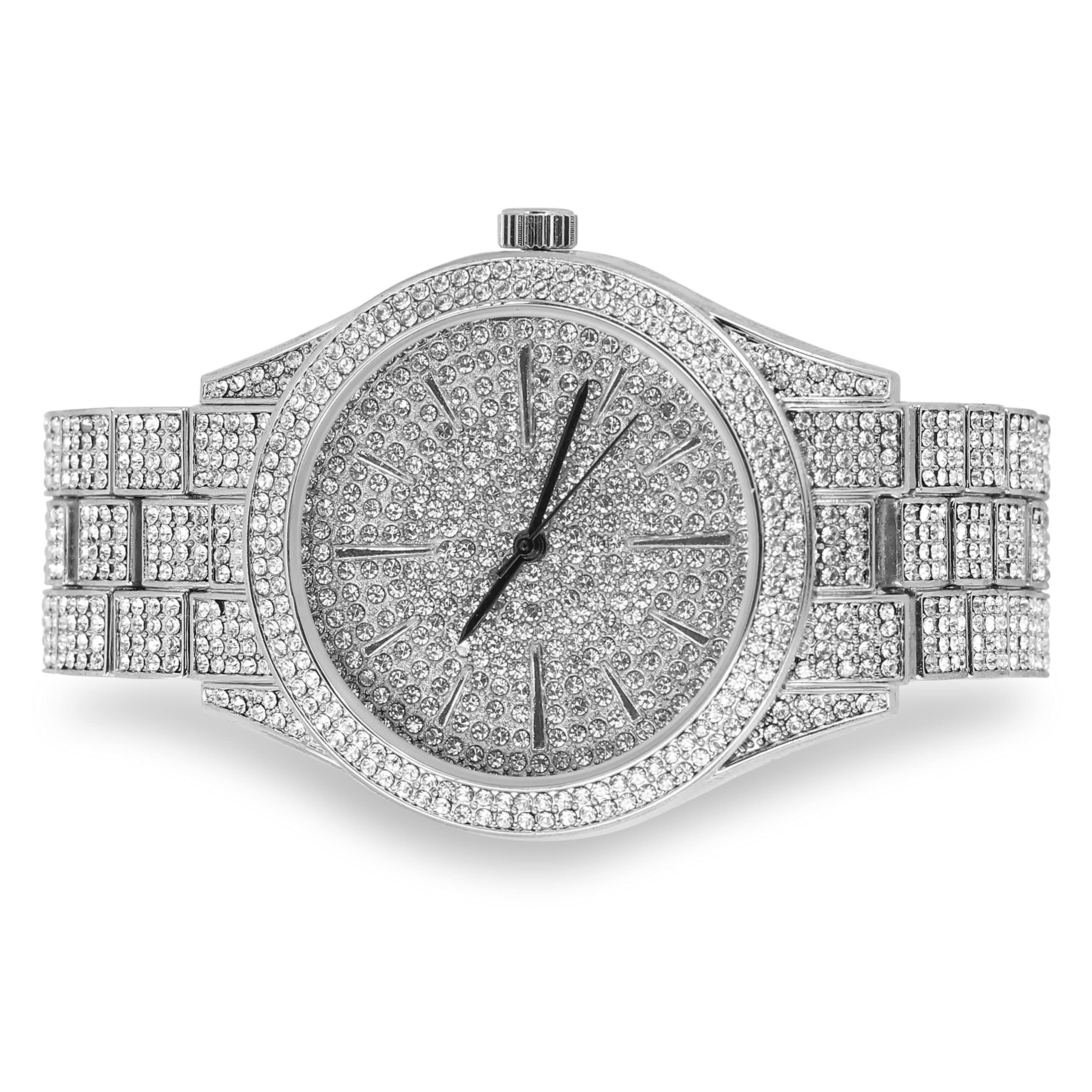 Men's 42mm Iced Out Round Watch and Cuban Chain Set