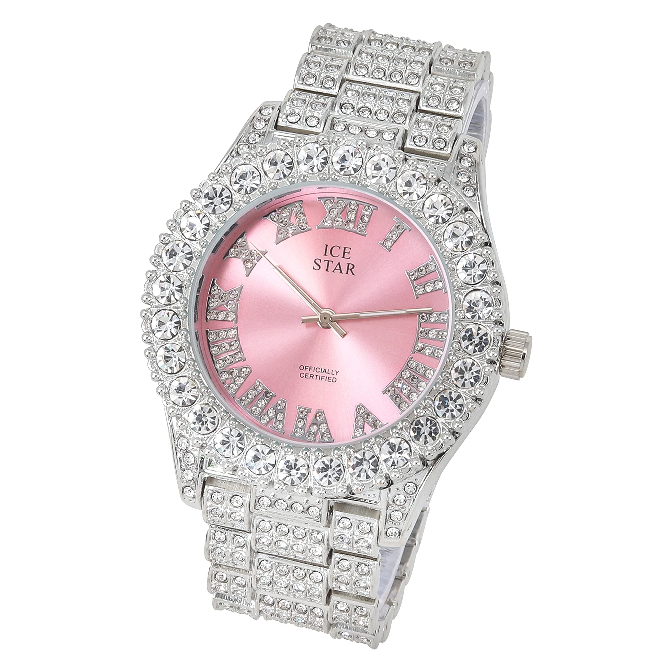 Women's 44mm Iced Out Solitaire Watch and Chain Set