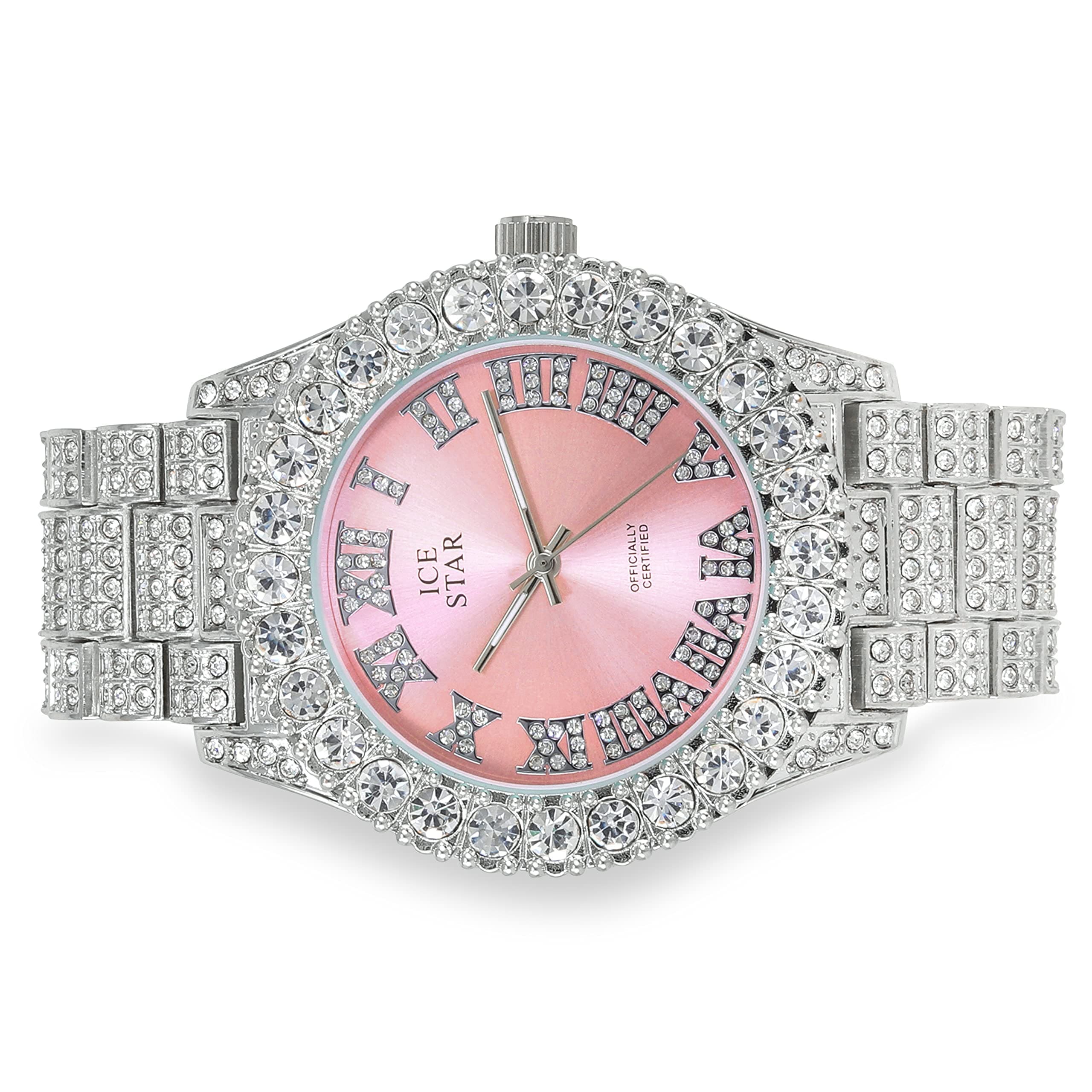 Women's 44mm Iced Out Solitaire Watch and Chain Set